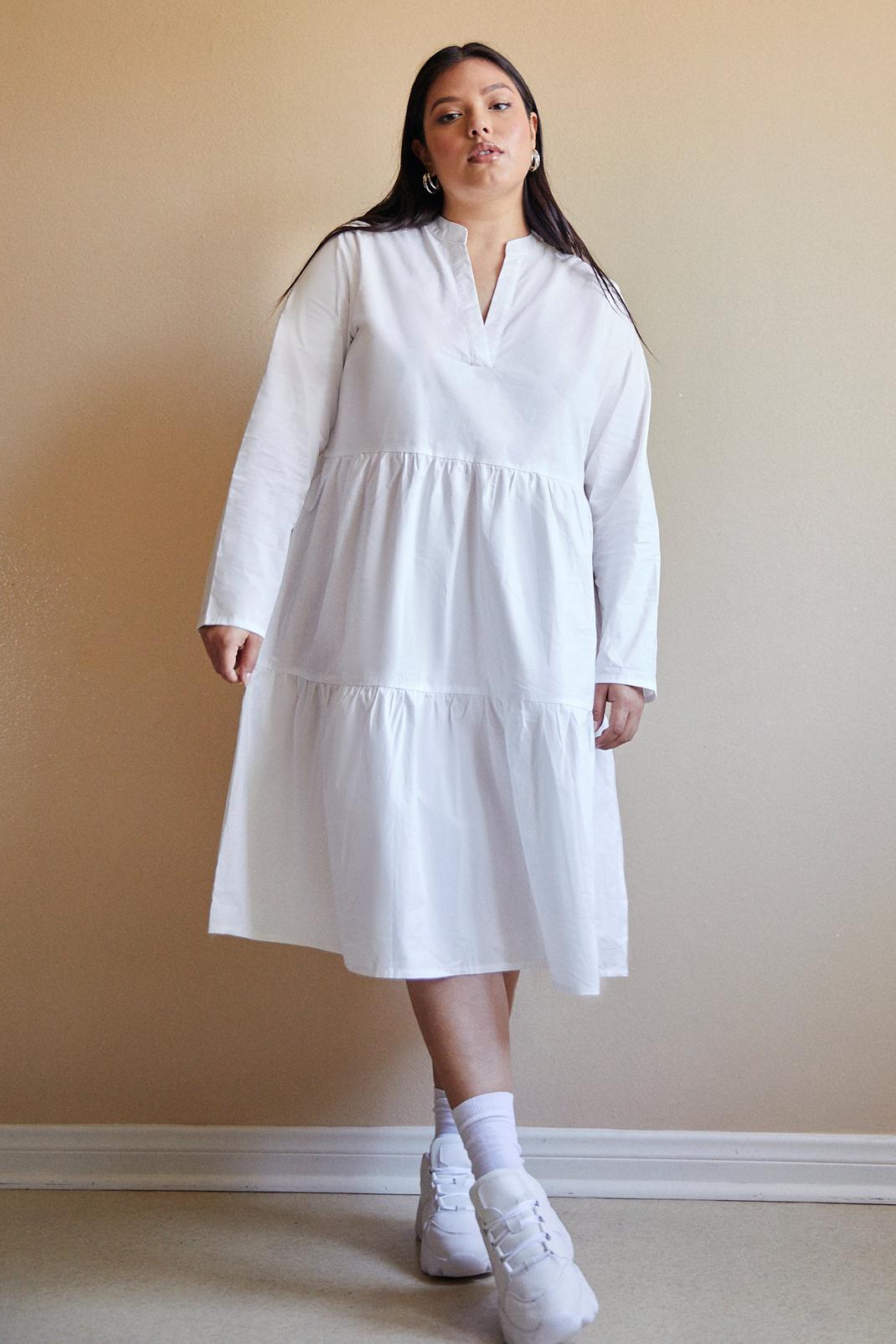173 Plus Size Long Sleeve Tiered Midi Dress image number 2