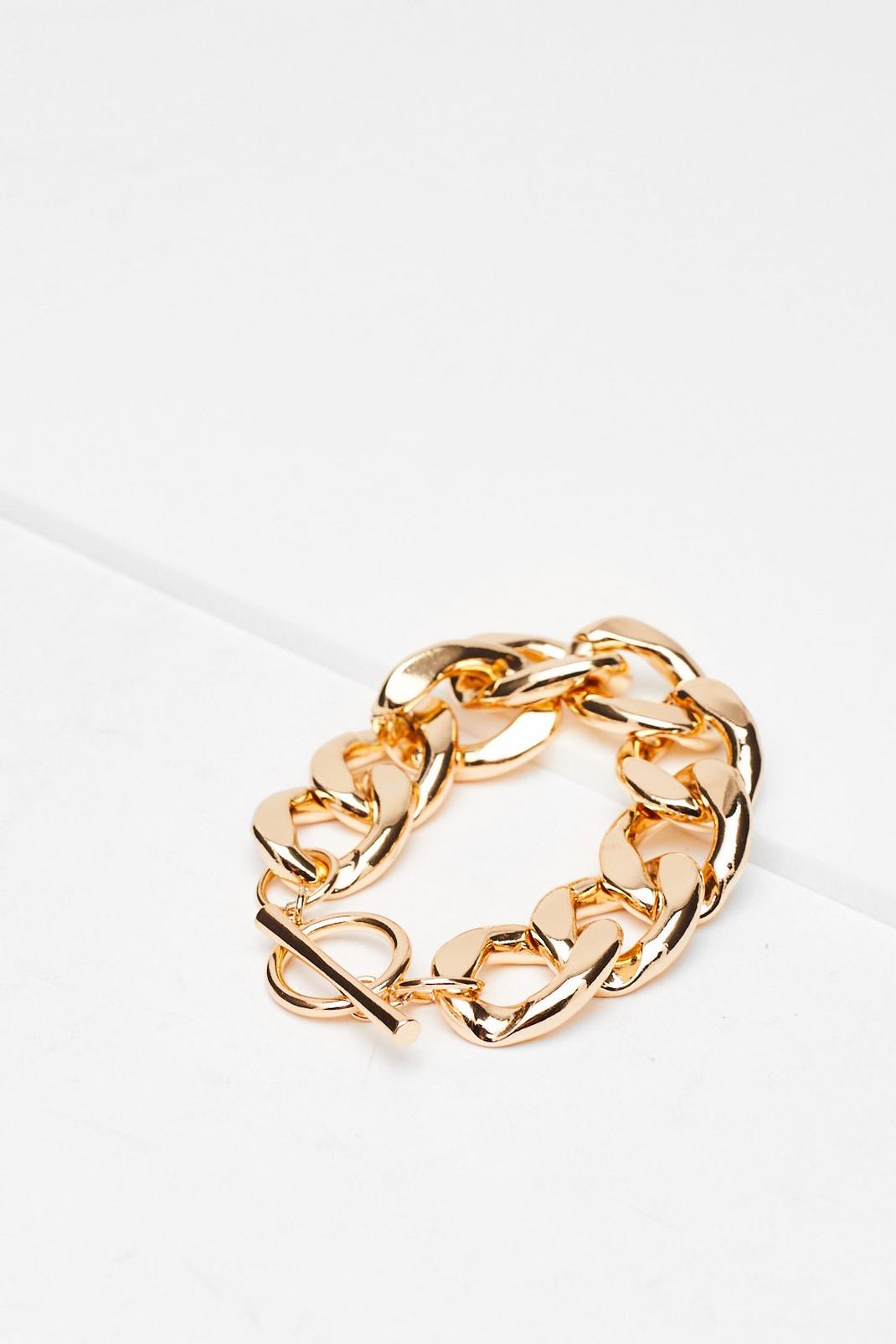Gold Chunky T Bar Chain Bracelet image number 1
