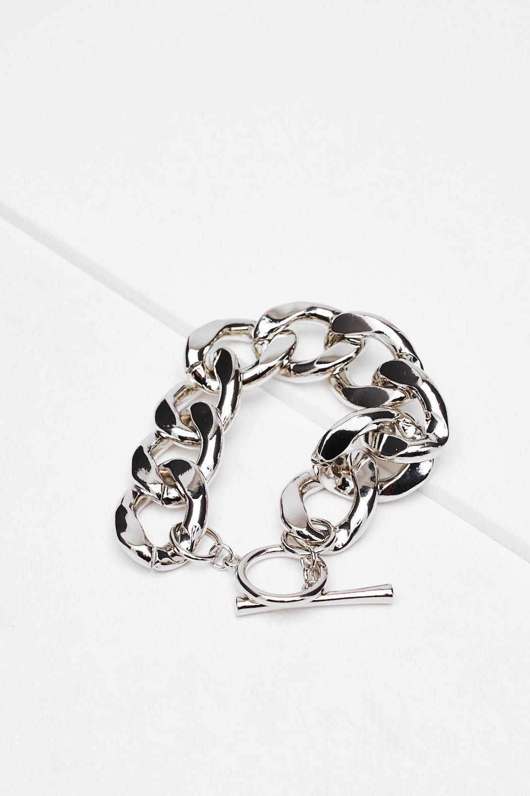 Silver Hoop Bar Closure Chunky Curb Chain Bracelet image number 1