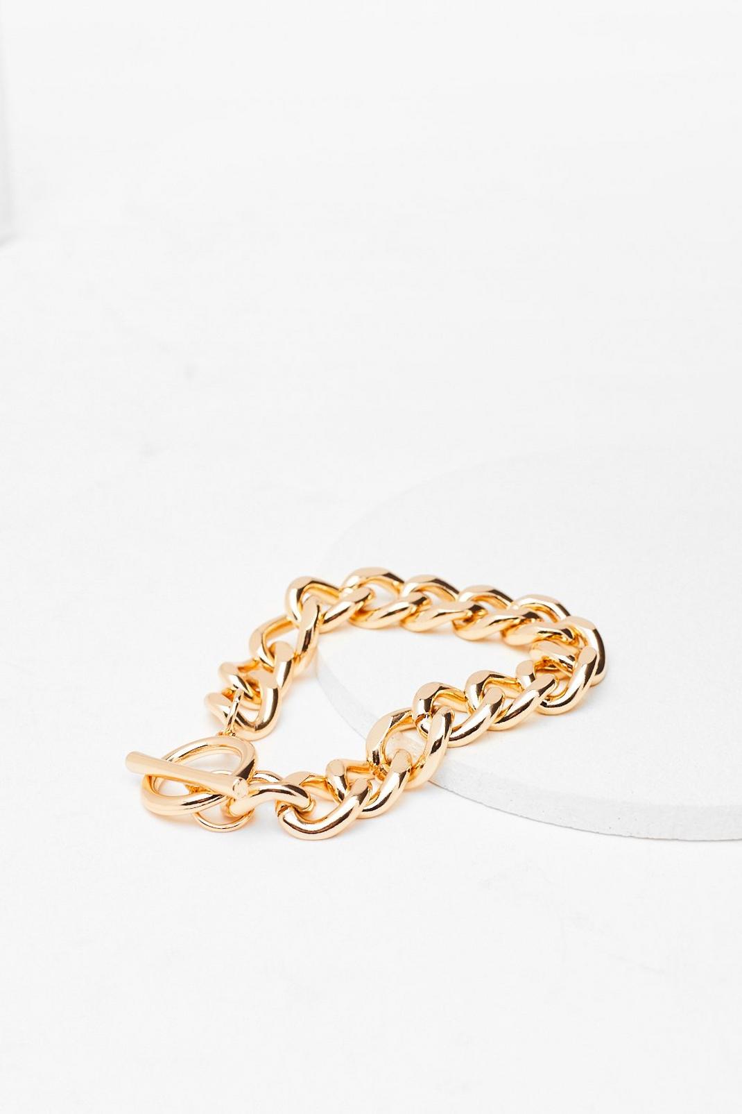 Gold Chunky T Bar Chain Bracelet image number 1