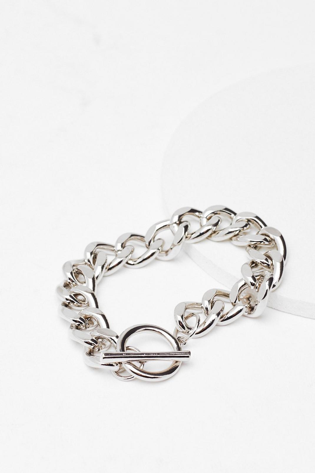 Silver Chunky T Bar Chain Bracelet image number 1
