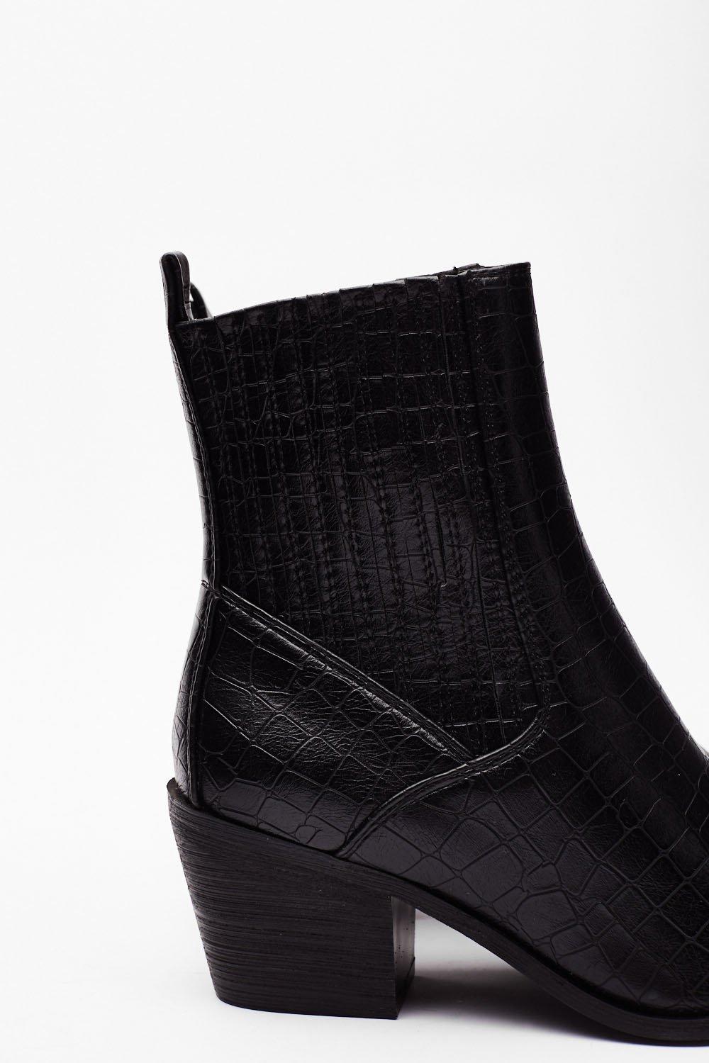 Faux Leather Croc Western Boots Nasty Gal