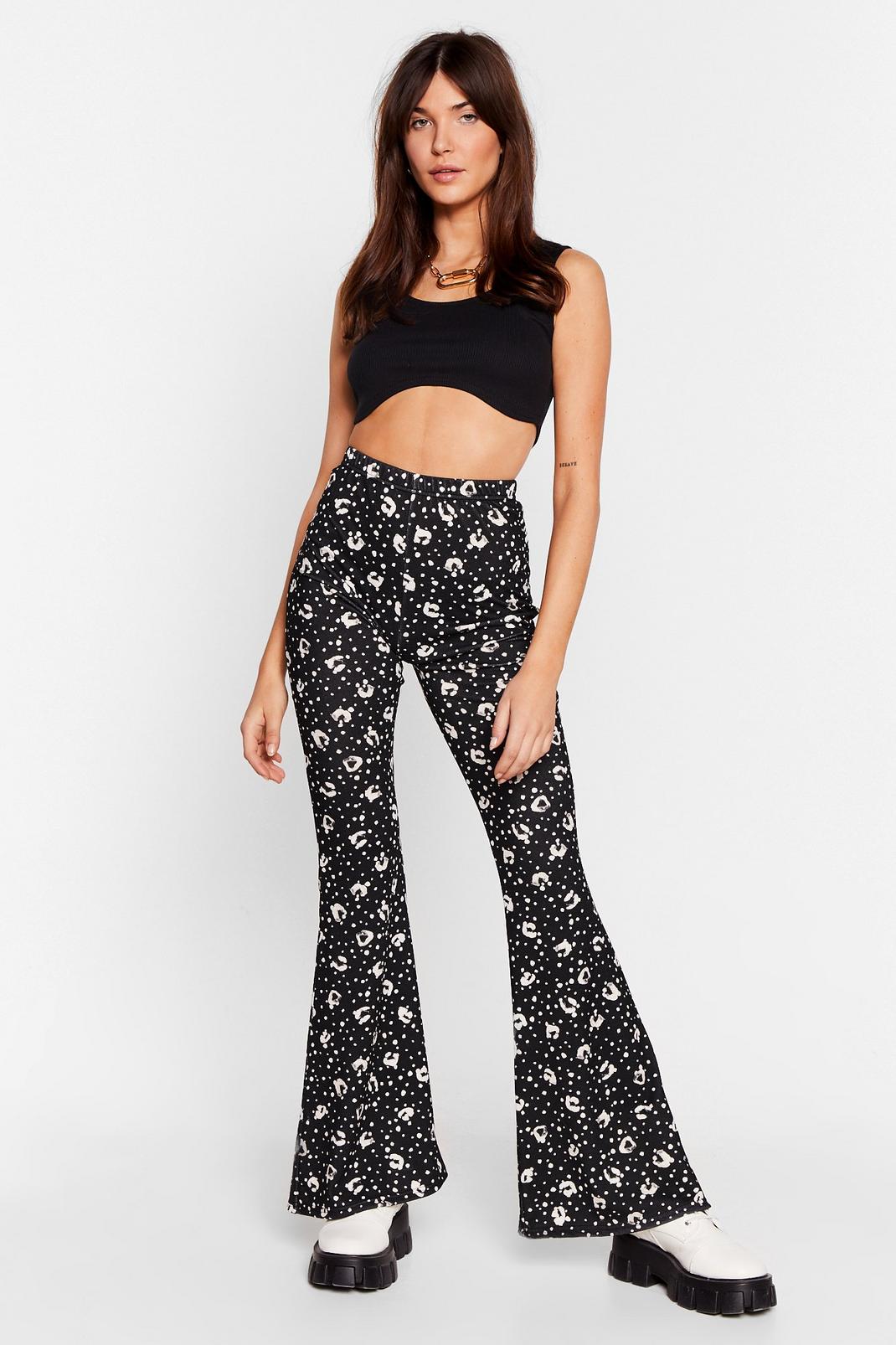 Right About Meow Spot Leopard Flared Pants image number 1