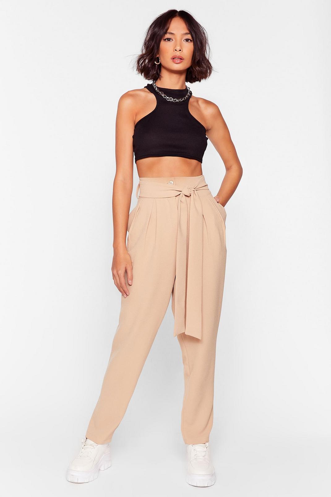 Flying High-Waisted Belted Tapered Pants image number 1