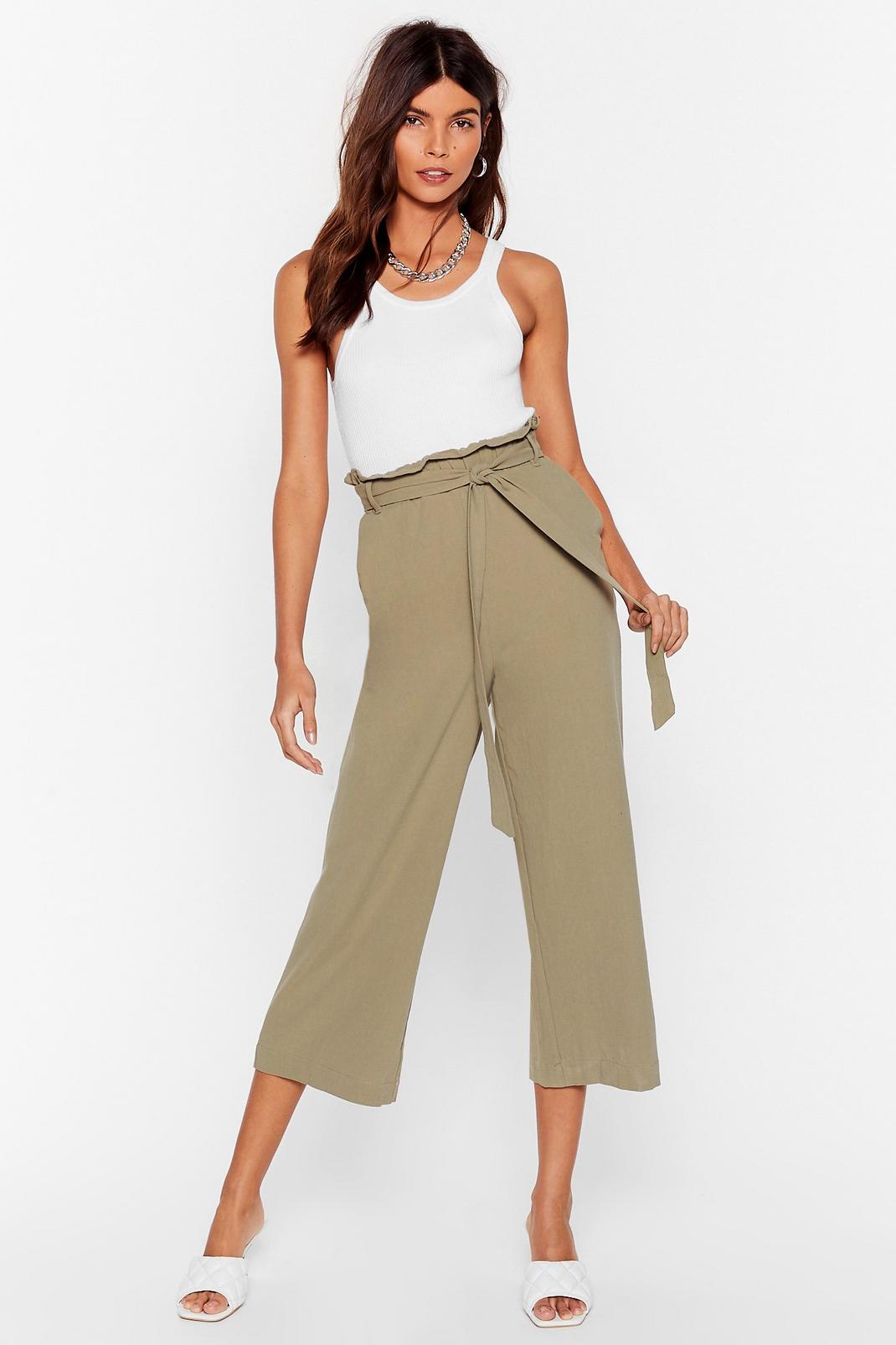 Paperbag Belted Wide Leg Crop Trousers image number 1