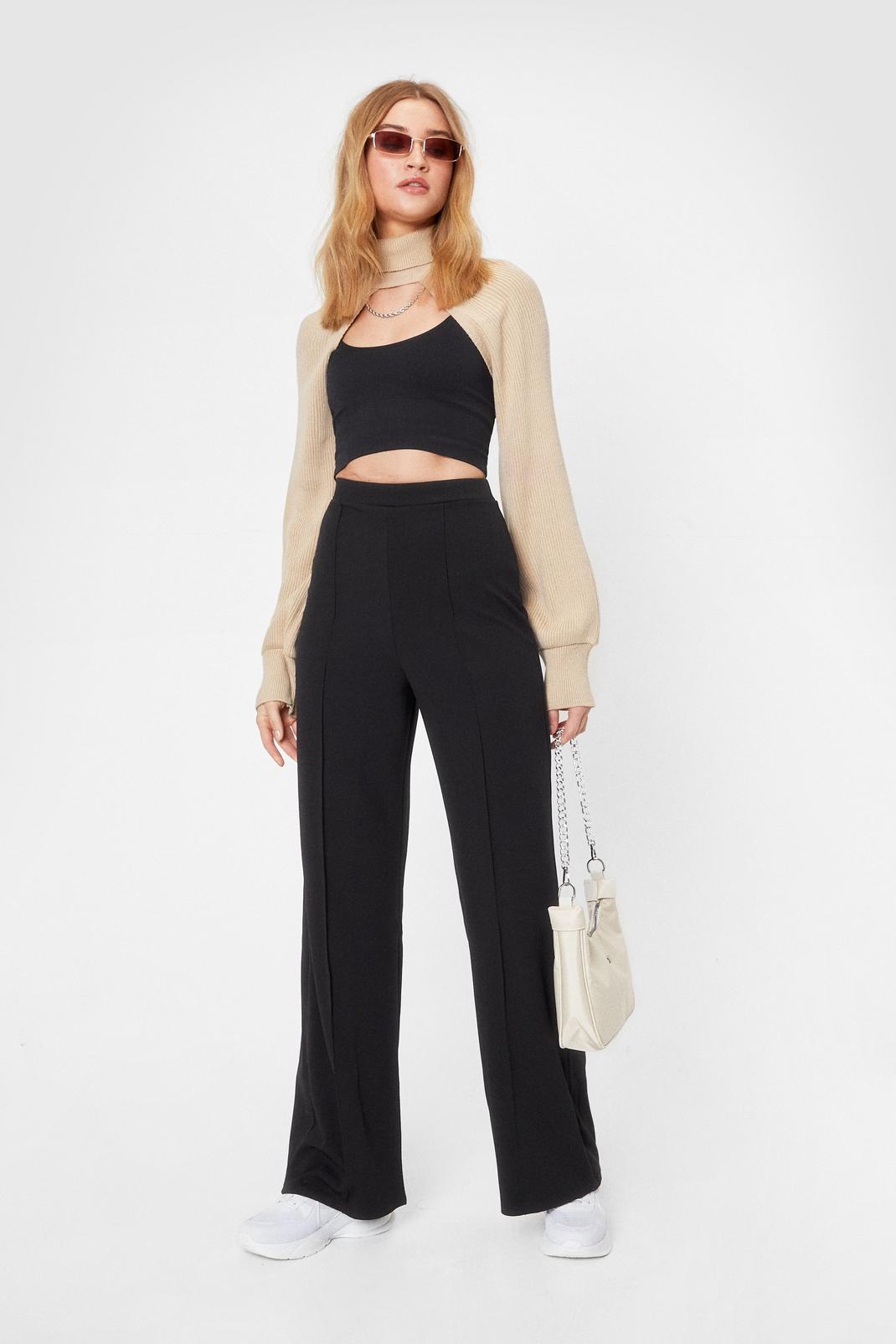 Black Seam You Lookin' High-Waisted Wide-Leg Trousers image number 1