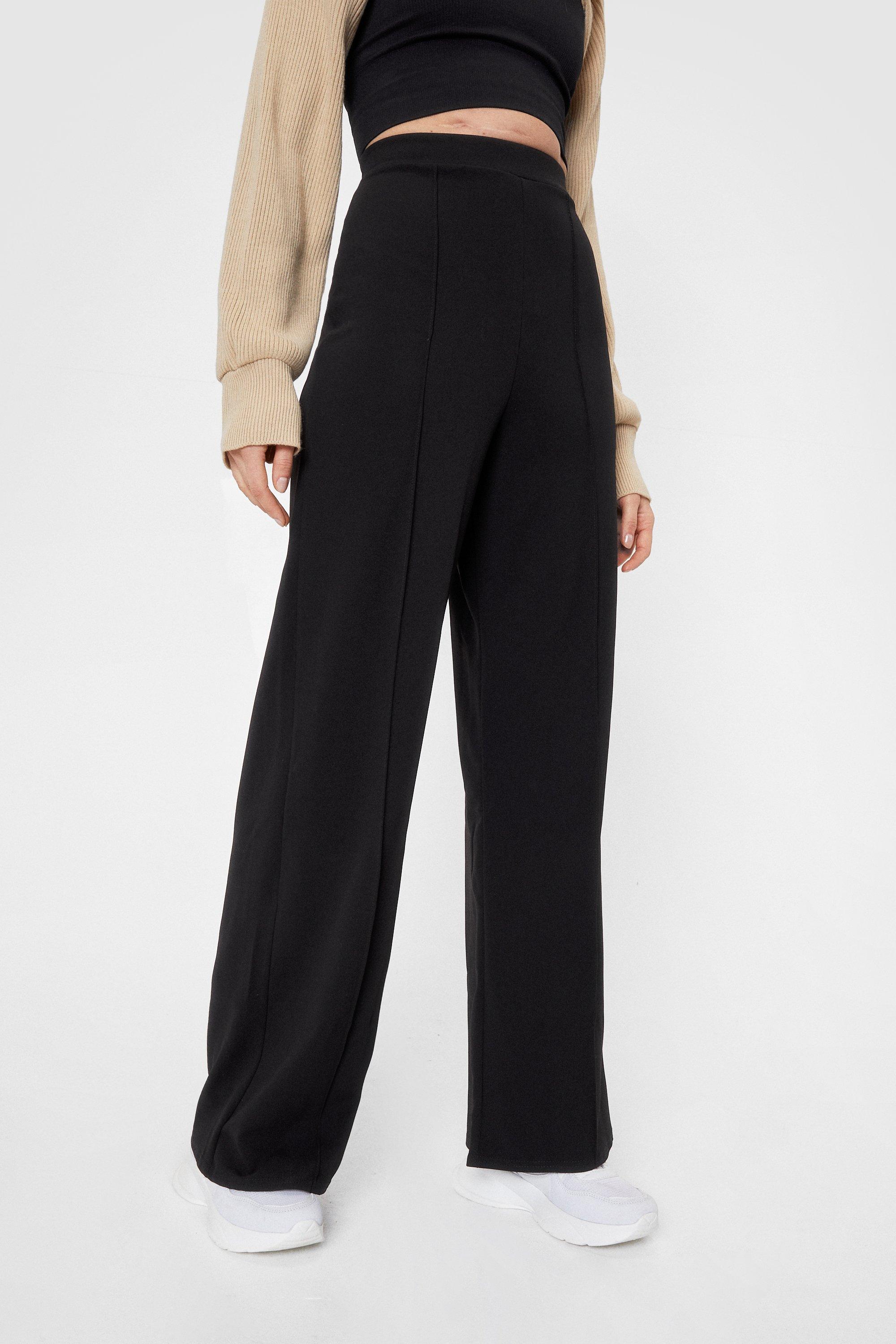 Black High Waisted Seam Straight Leg Pants