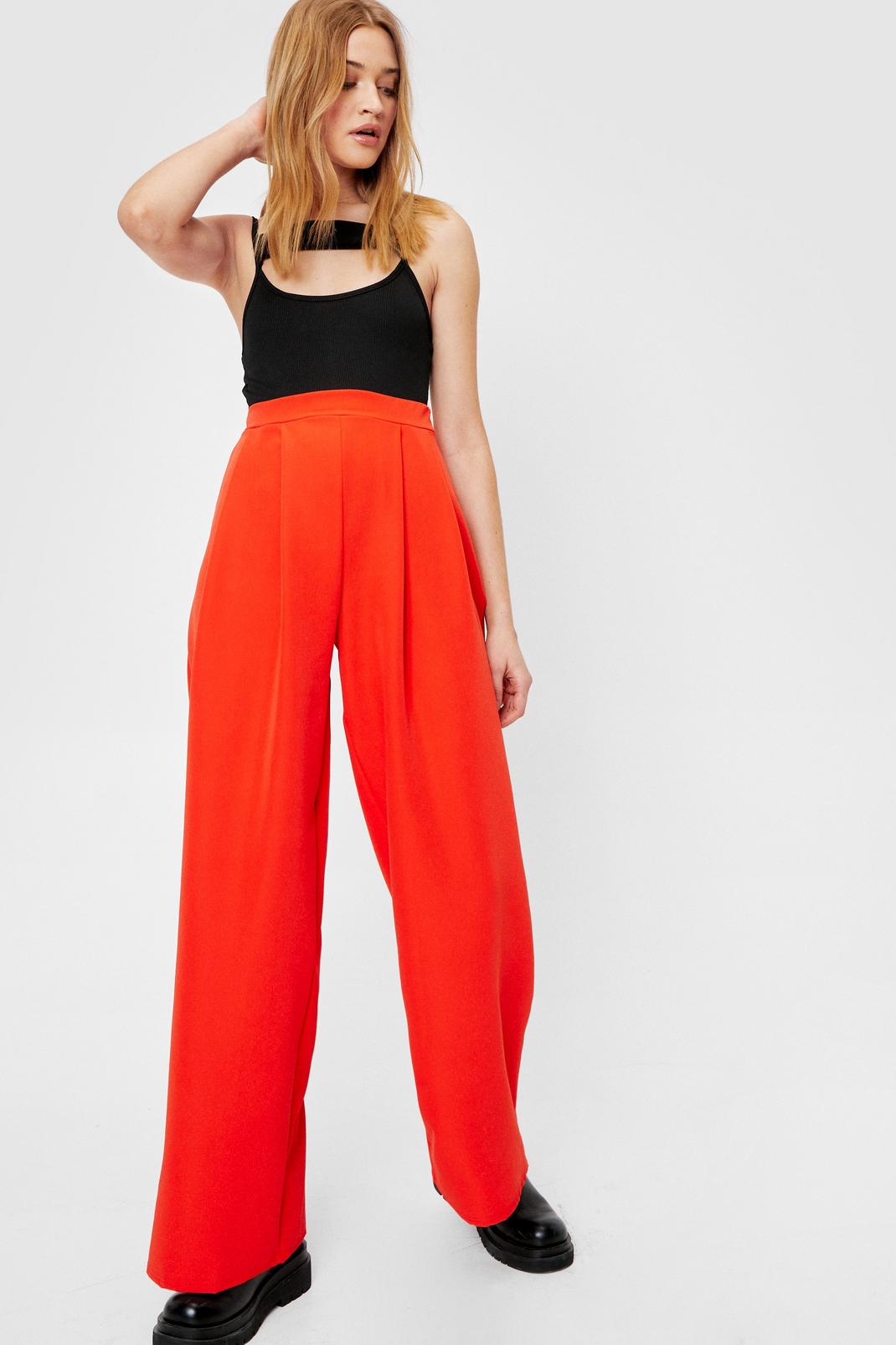 Pantalon large plissé à taille haute, Orange image number 1