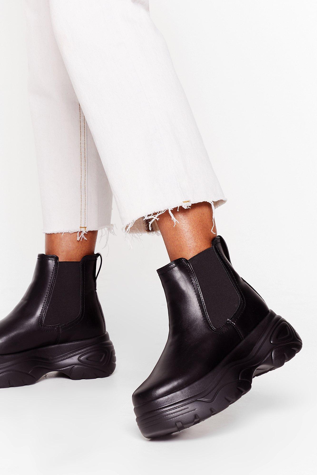 black leather chunky chelsea boots