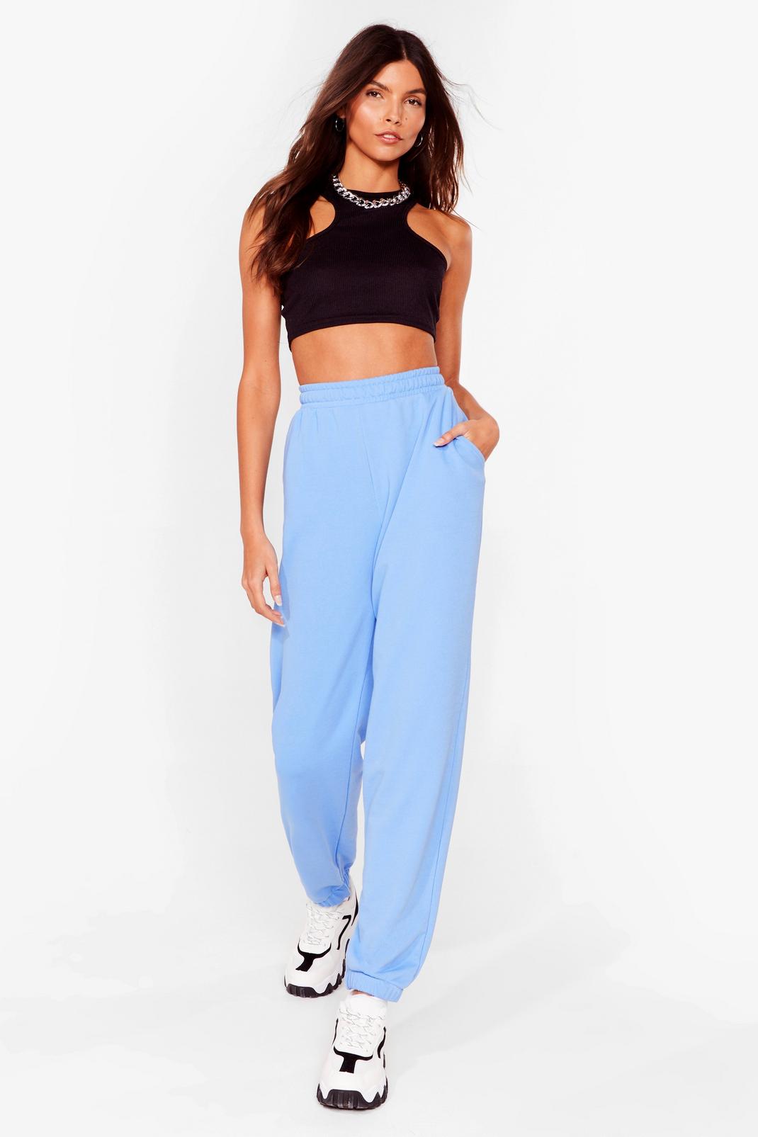 Blue Oversized Tie High Waisted Joggers image number 1