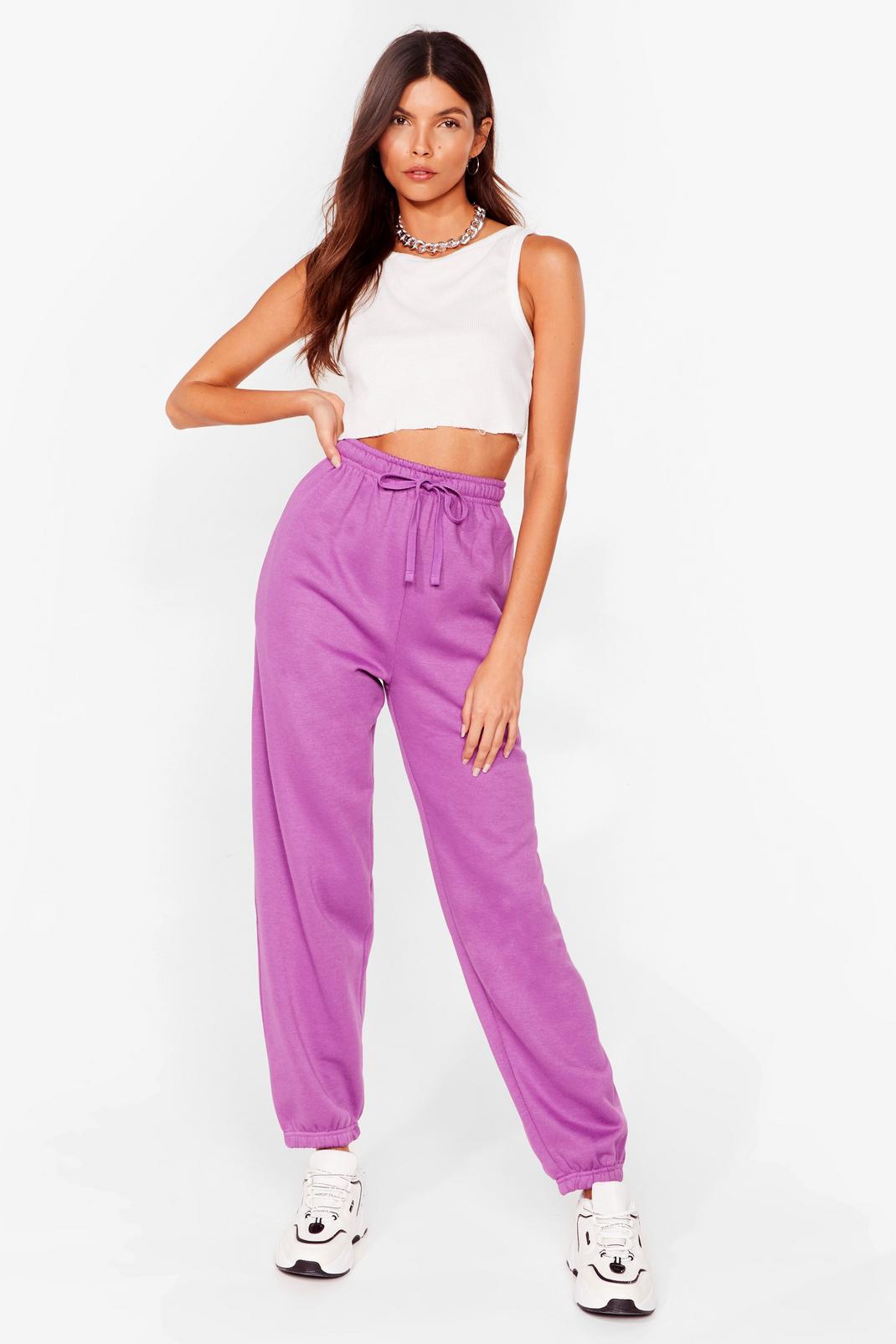Purple Oversized Tie High Waisted Joggers image number 1