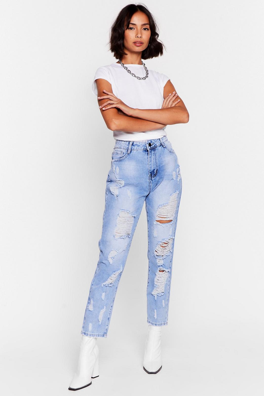 Light blue Here Comes Trouble Distressed Mom Jeans image number 1