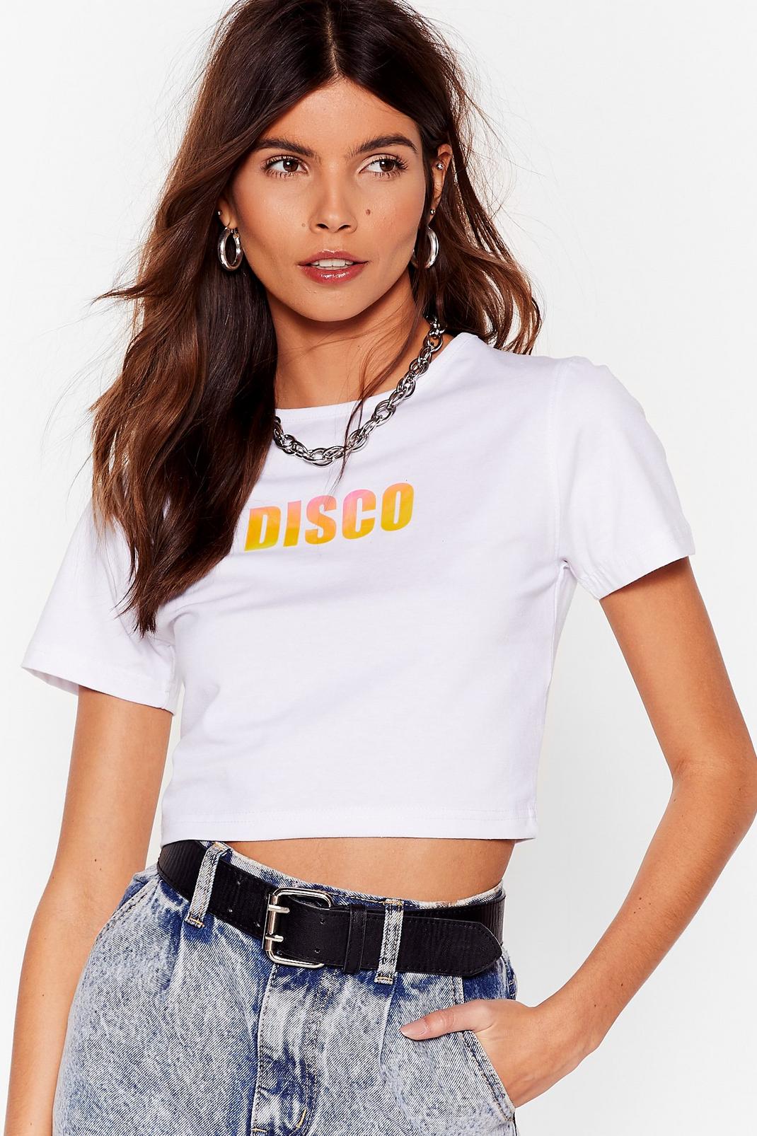 White It's Disco Night Iridescent Cropped Graphic Tee image number 1