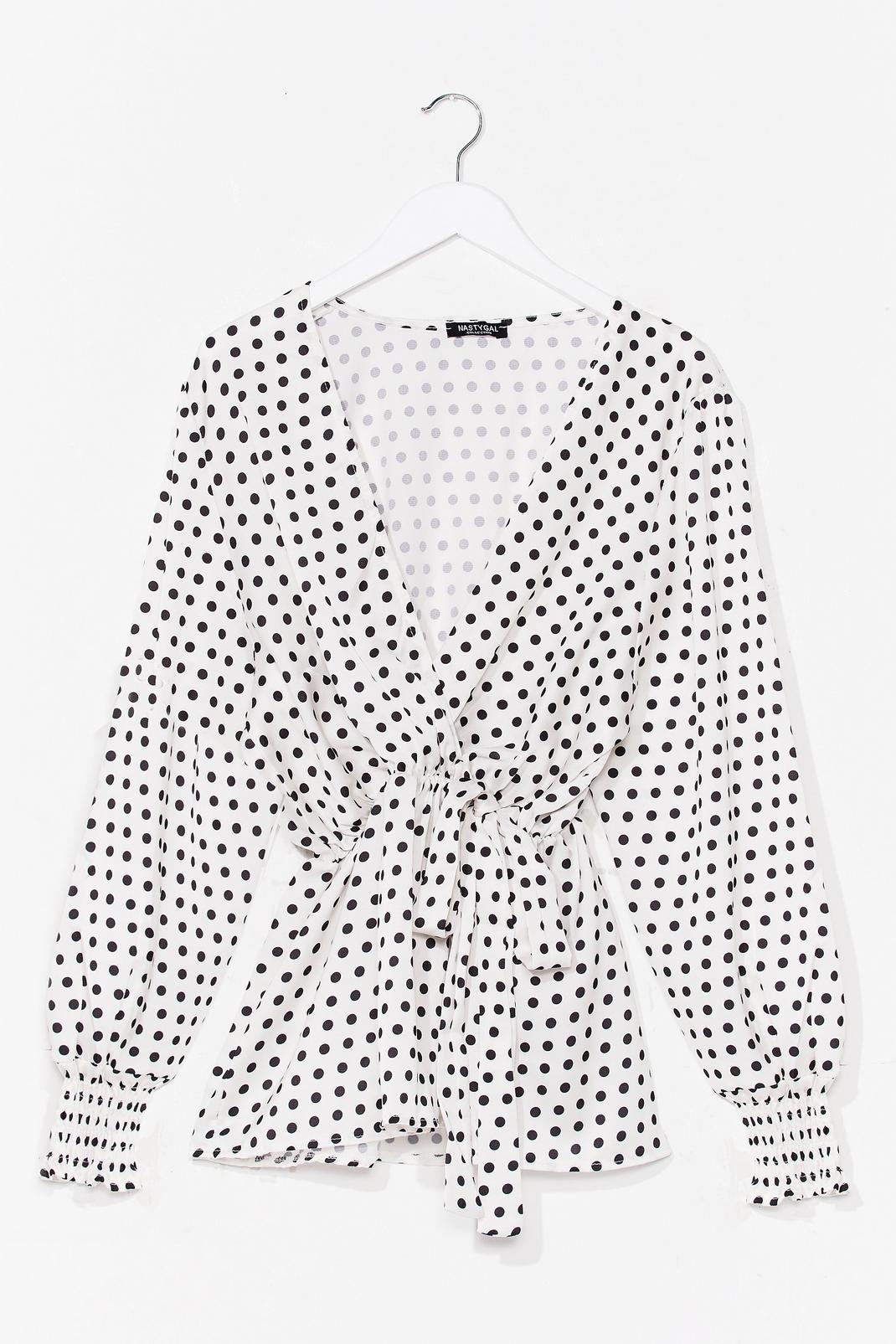 Cream Plus Size Polka Dot Belted Wrap Blouse image number 1