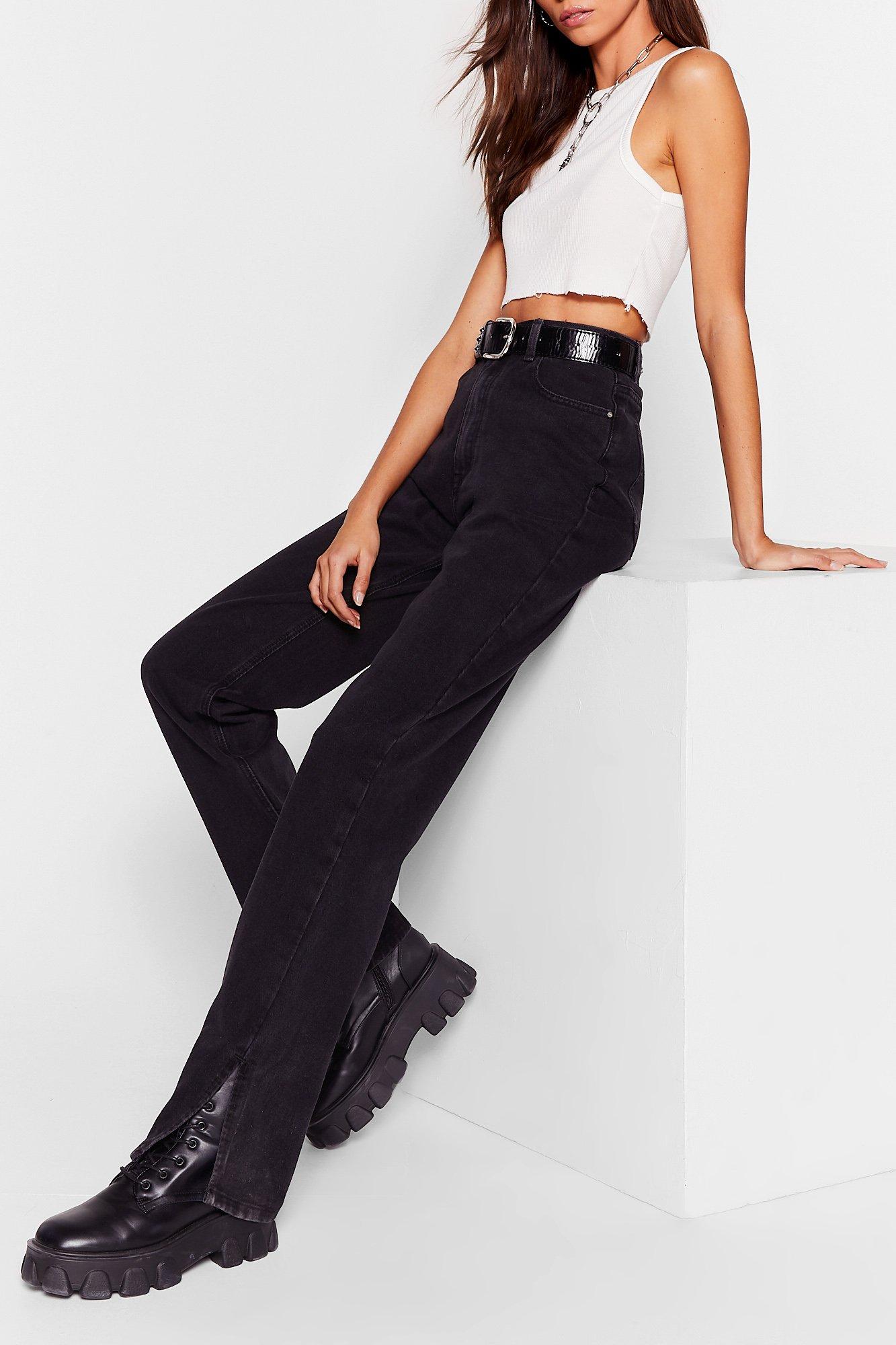 black slit jeans