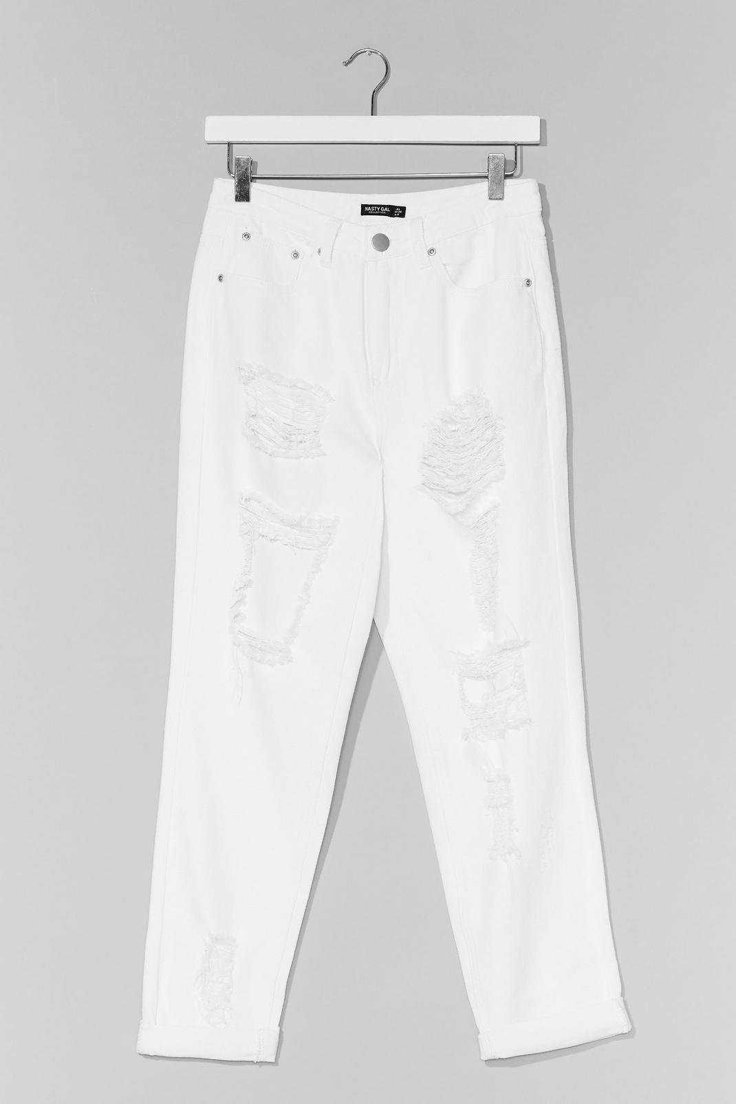White Distressed Slouchy Mom Jeans image number 1