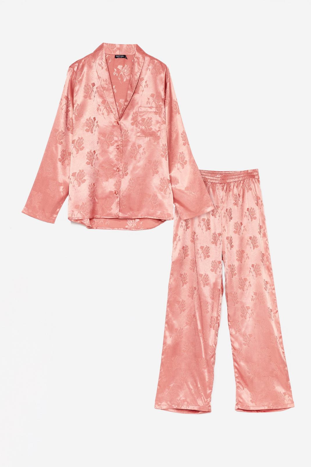 Rose Plus Size Floral Jacquard Pyjama Trousers Set image number 1