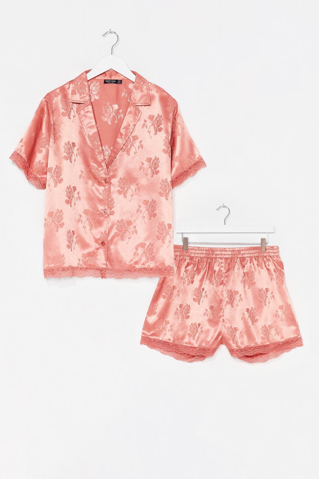 Grande taille - Pyjama satiné chemise & short effet jacquard , Rose image number 1