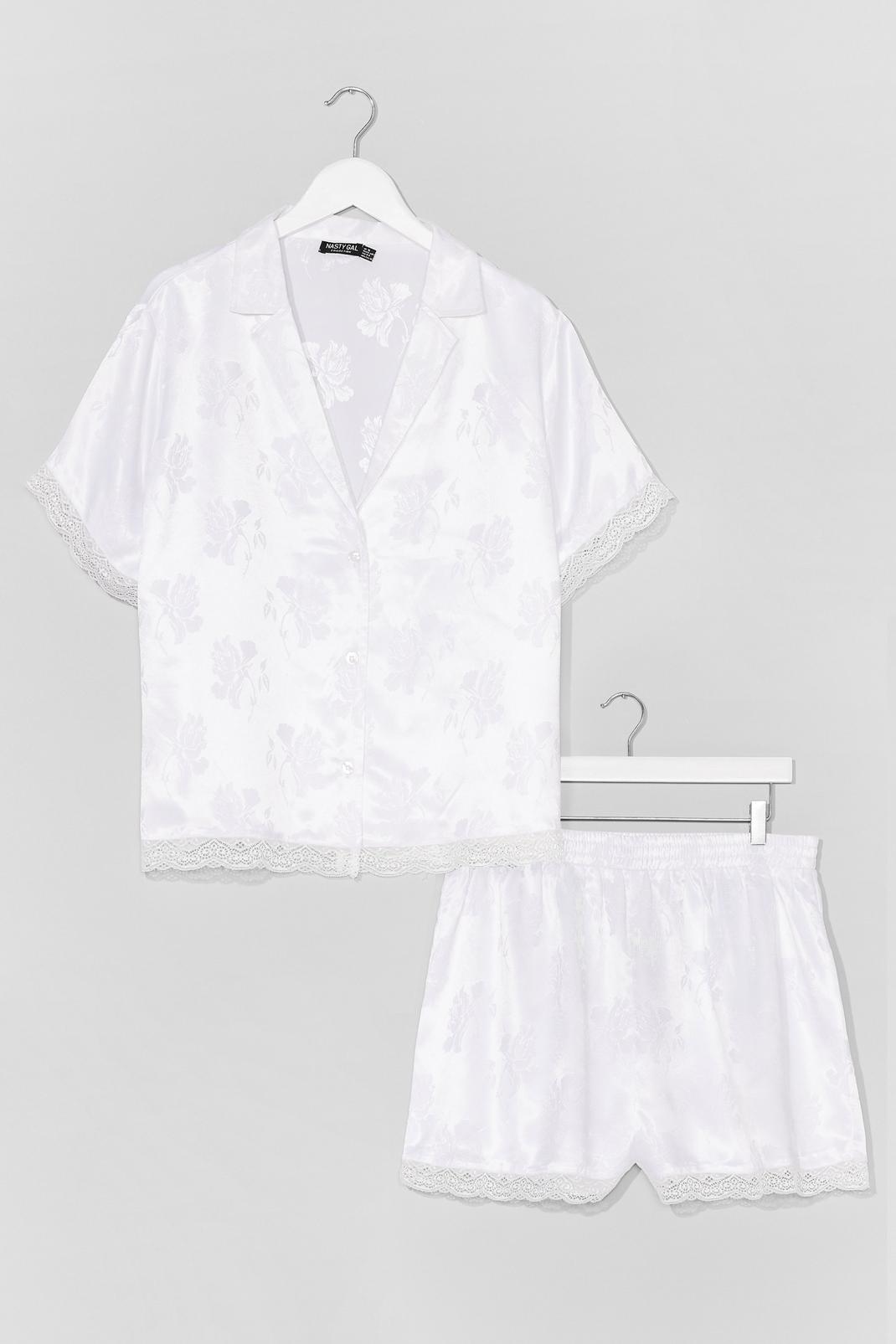 Grande taille - Pyjama satiné chemise & short effet jacquard , White image number 1