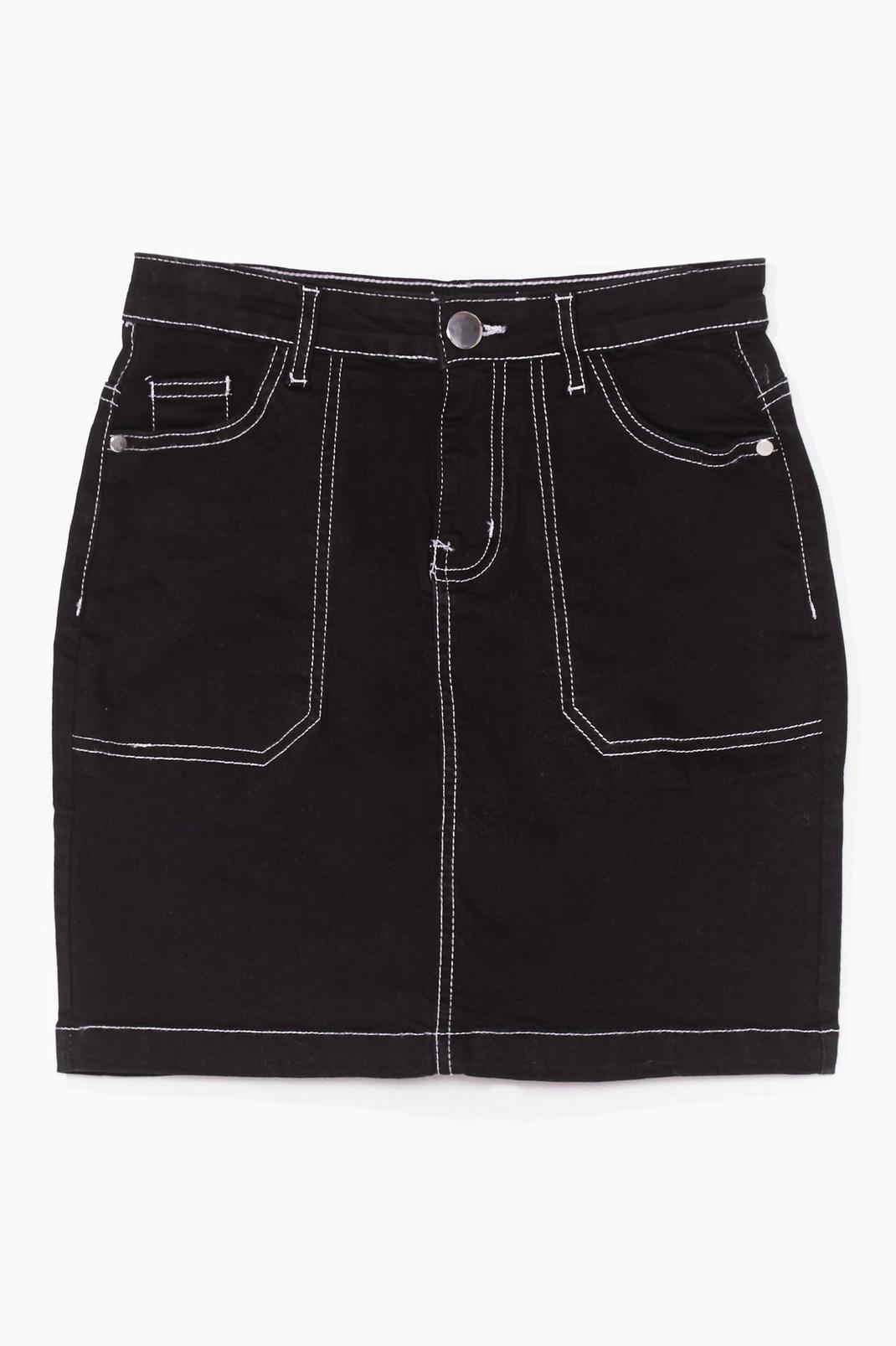 Black Compare and Contrast Stitch Denim Mini Skirt image number 1