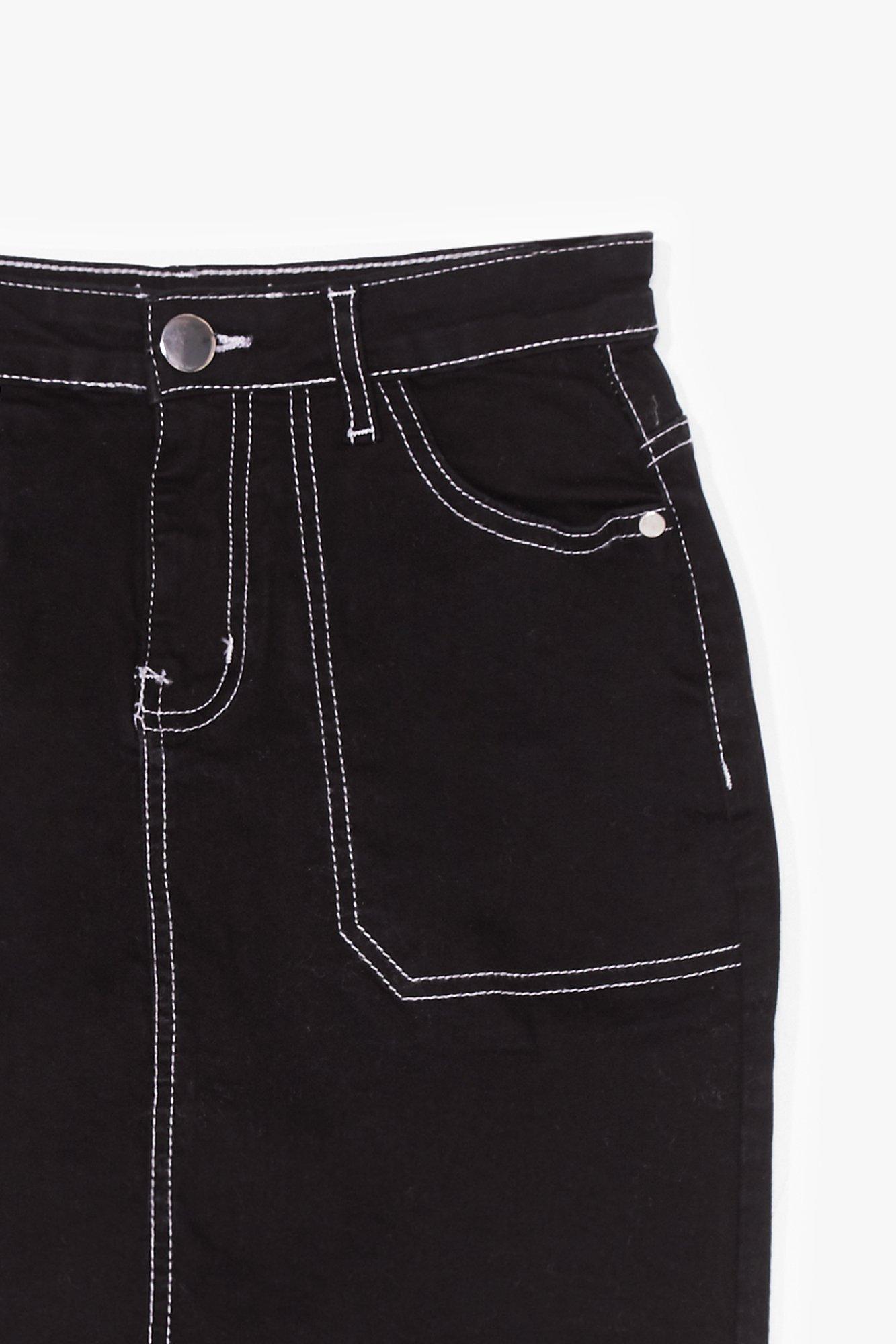 Black denim skirt sales with white stitching