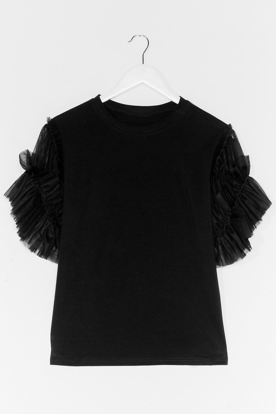 T-shirt ample à manches volantées en mesh , Black image number 1