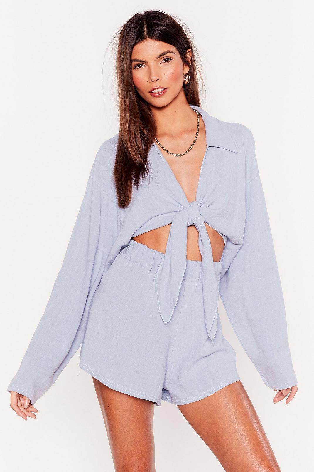 Pale blue Beach to Their Own Cropped Cover-Up Shirt image number 1