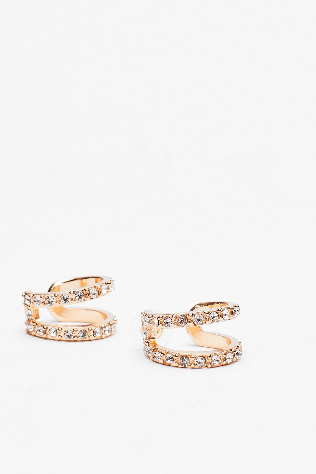 Gold Double Hoop Diamante Earrings image number 1