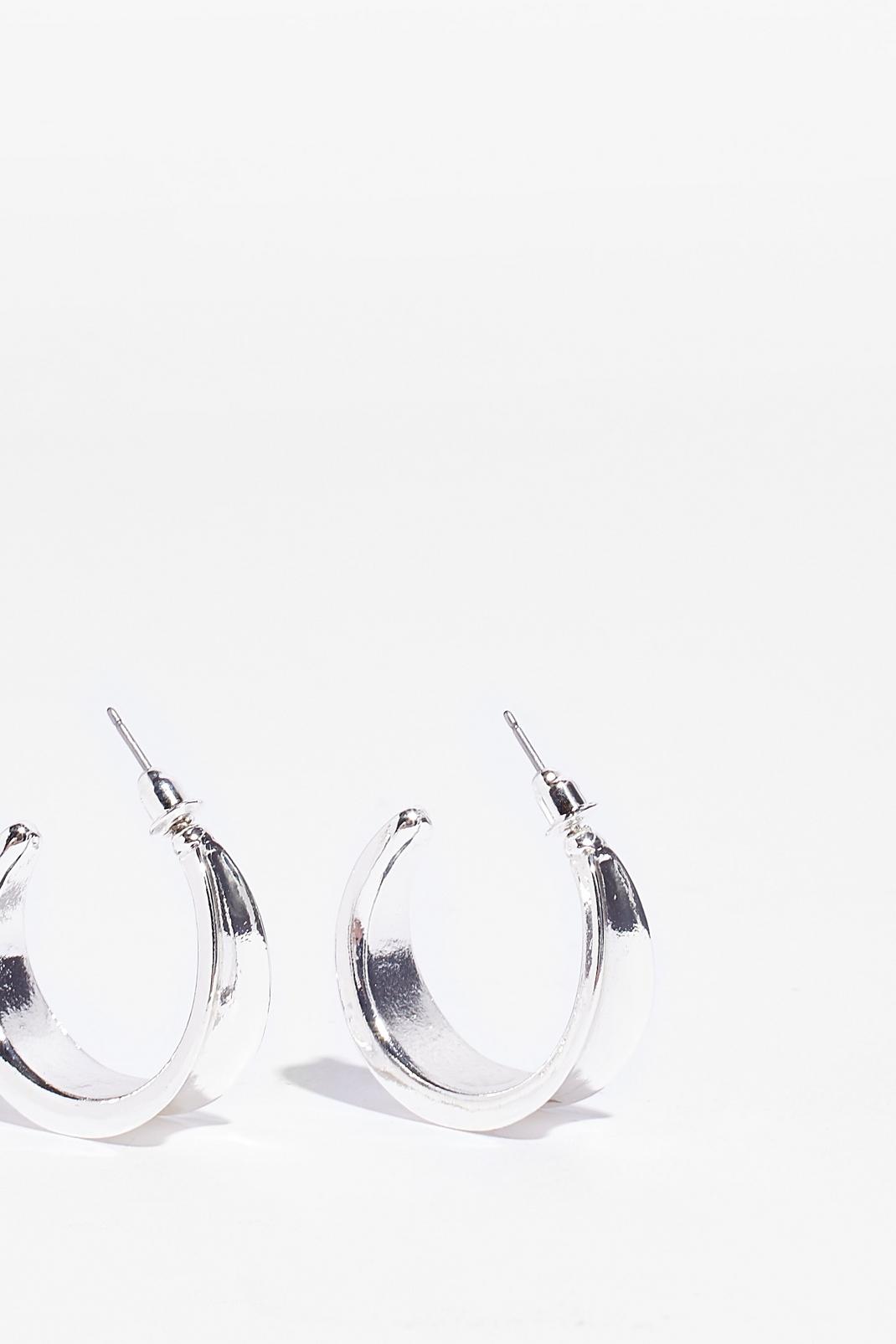 Silver Curve Ball Open Back Hoop Earrings image number 1