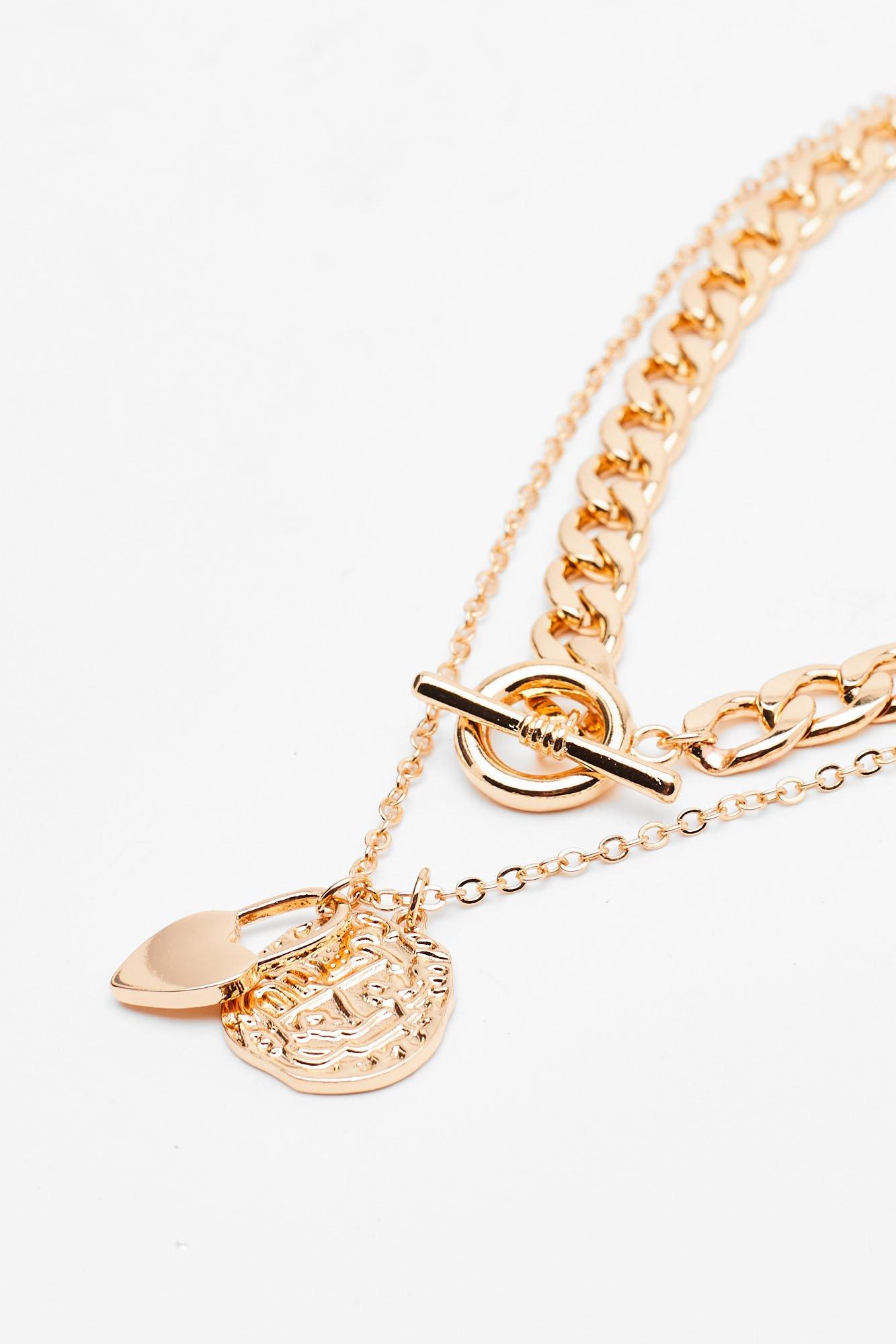 3 Layer Chain Necklace With Padlock