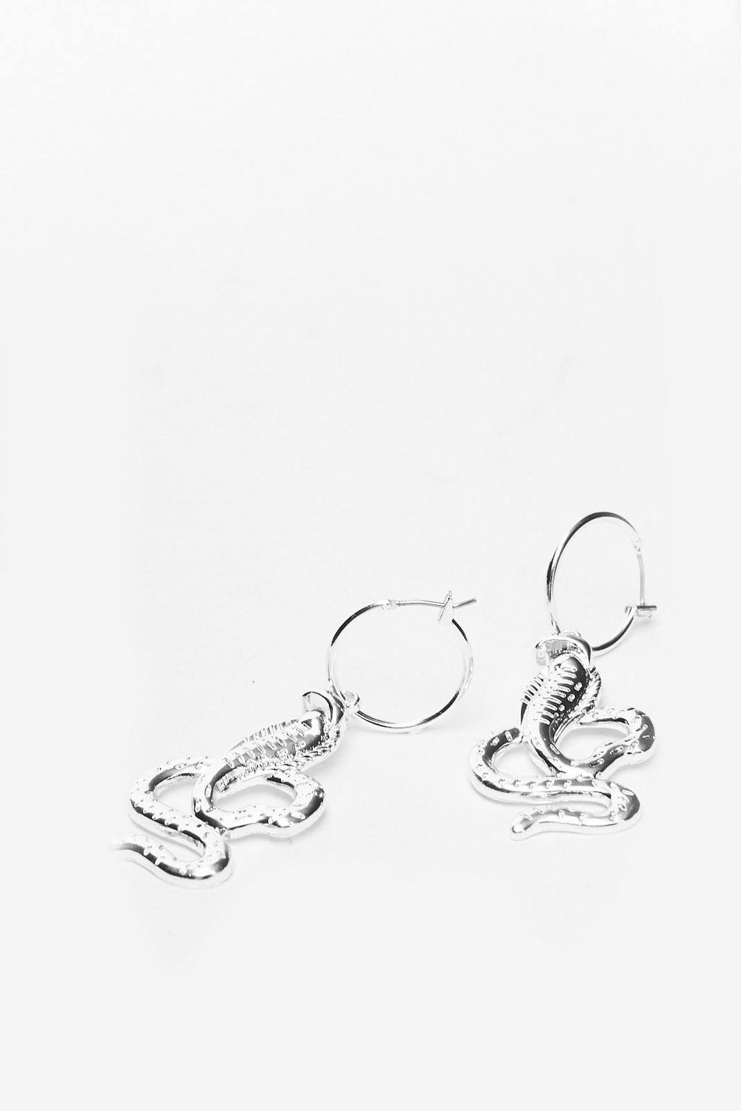 Silver Don't Hiss Me Off Snake Hoop Earrings image number 1