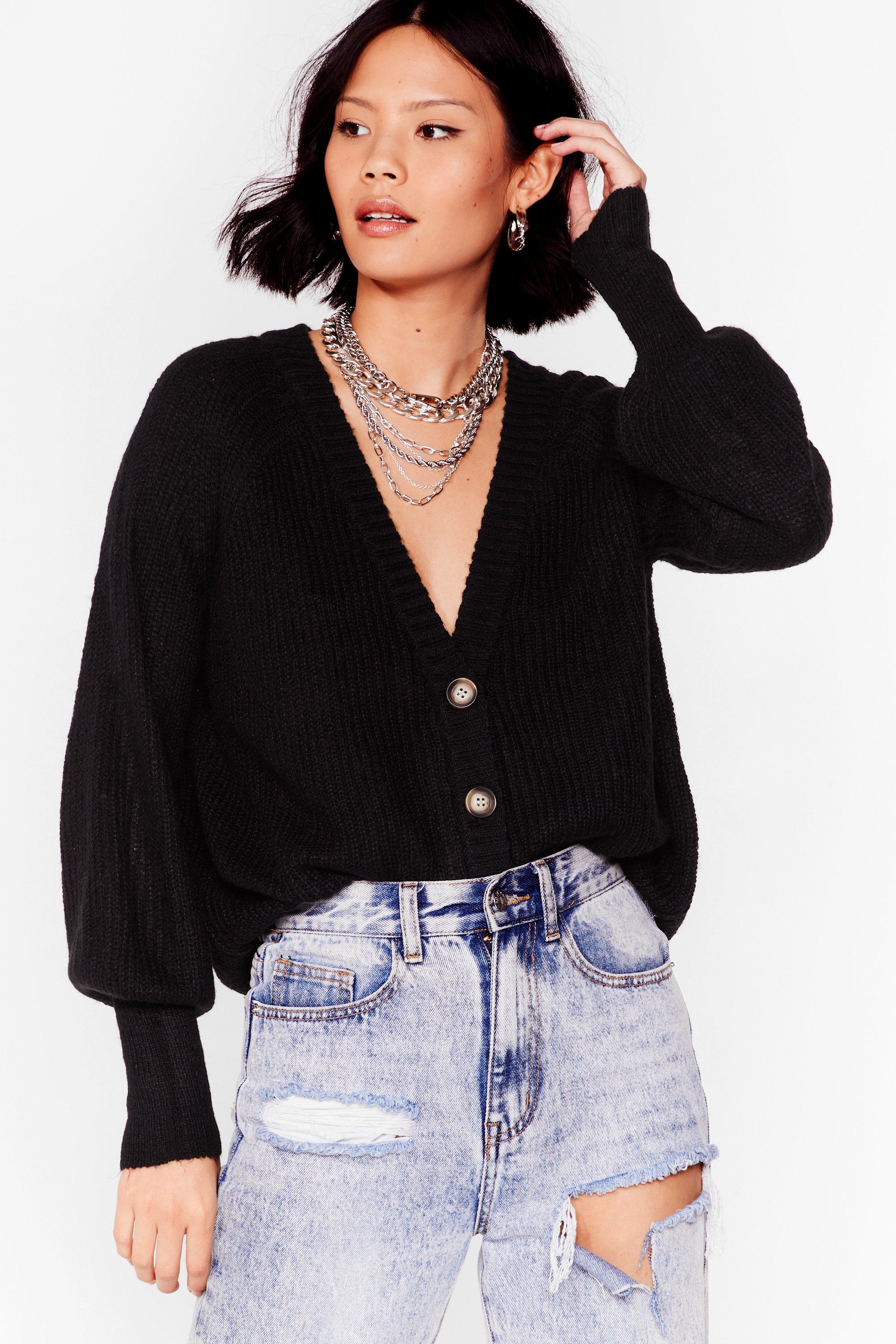 long black balloon sleeve cardigan