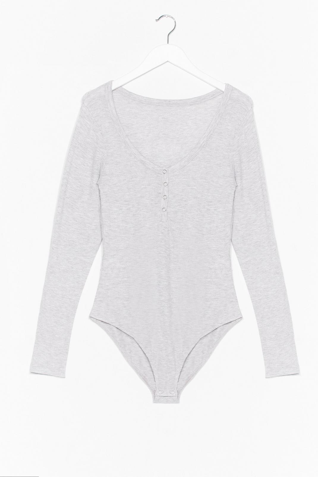 Grey marl We Know the Scoop Ribbed Button-Down Bodysuit image number 1