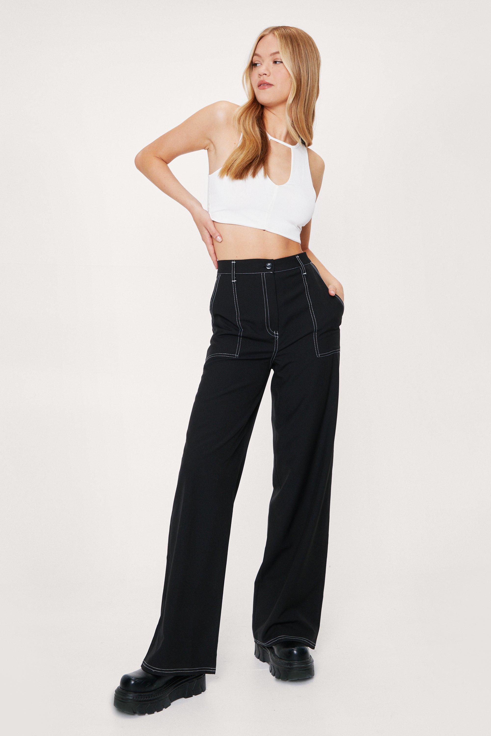 black high waisted wide leg trousers