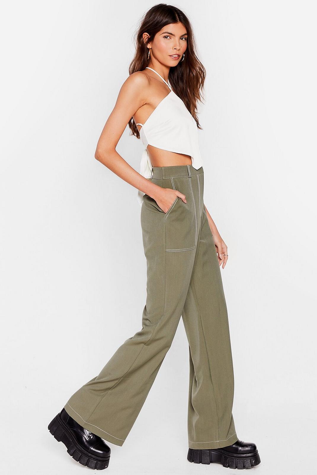 Sage  Exposed Stitch Wide Leg Pants image number 1