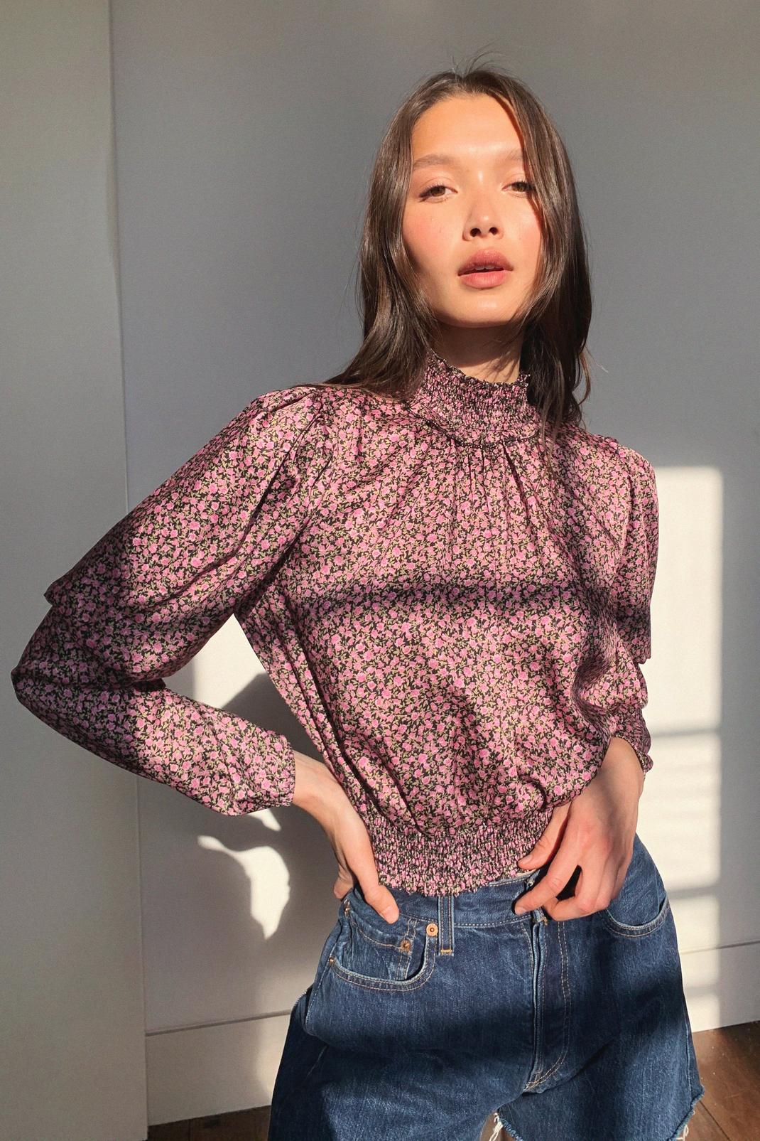 Pink Grow Your Worth Floral Puff Sleeve Blouse image number 1