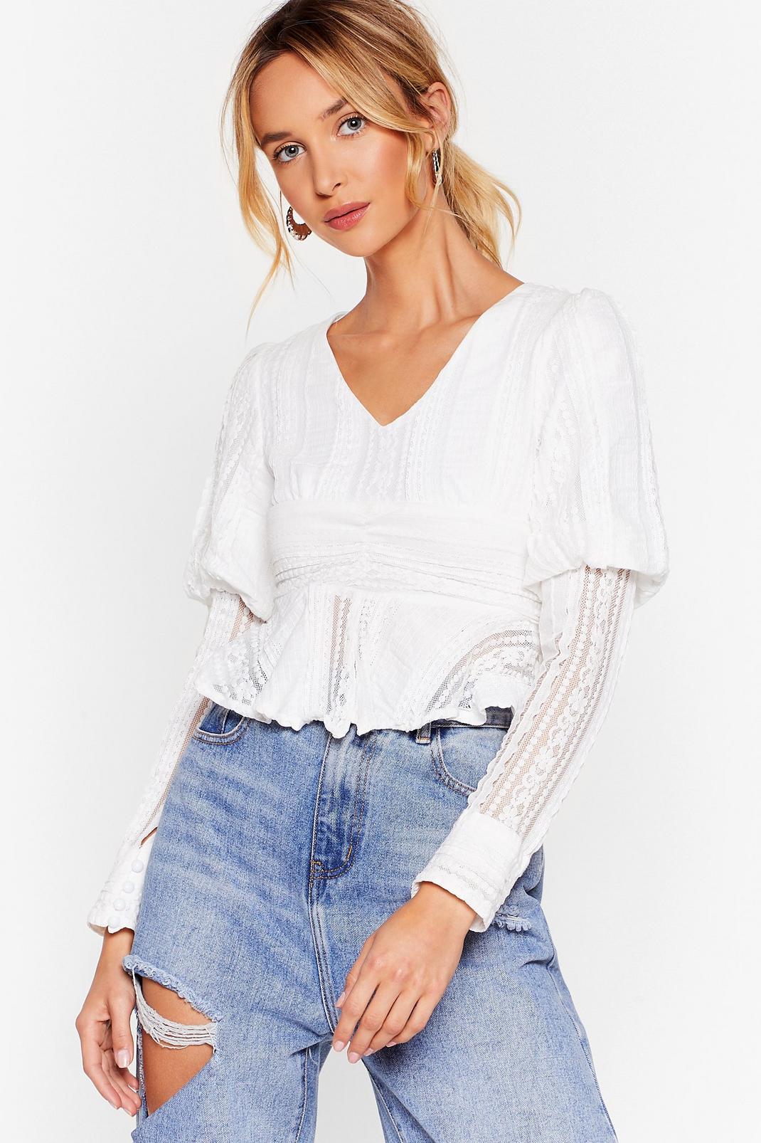 Lace Talk About It Puff Sleeve Crop Top image number 1