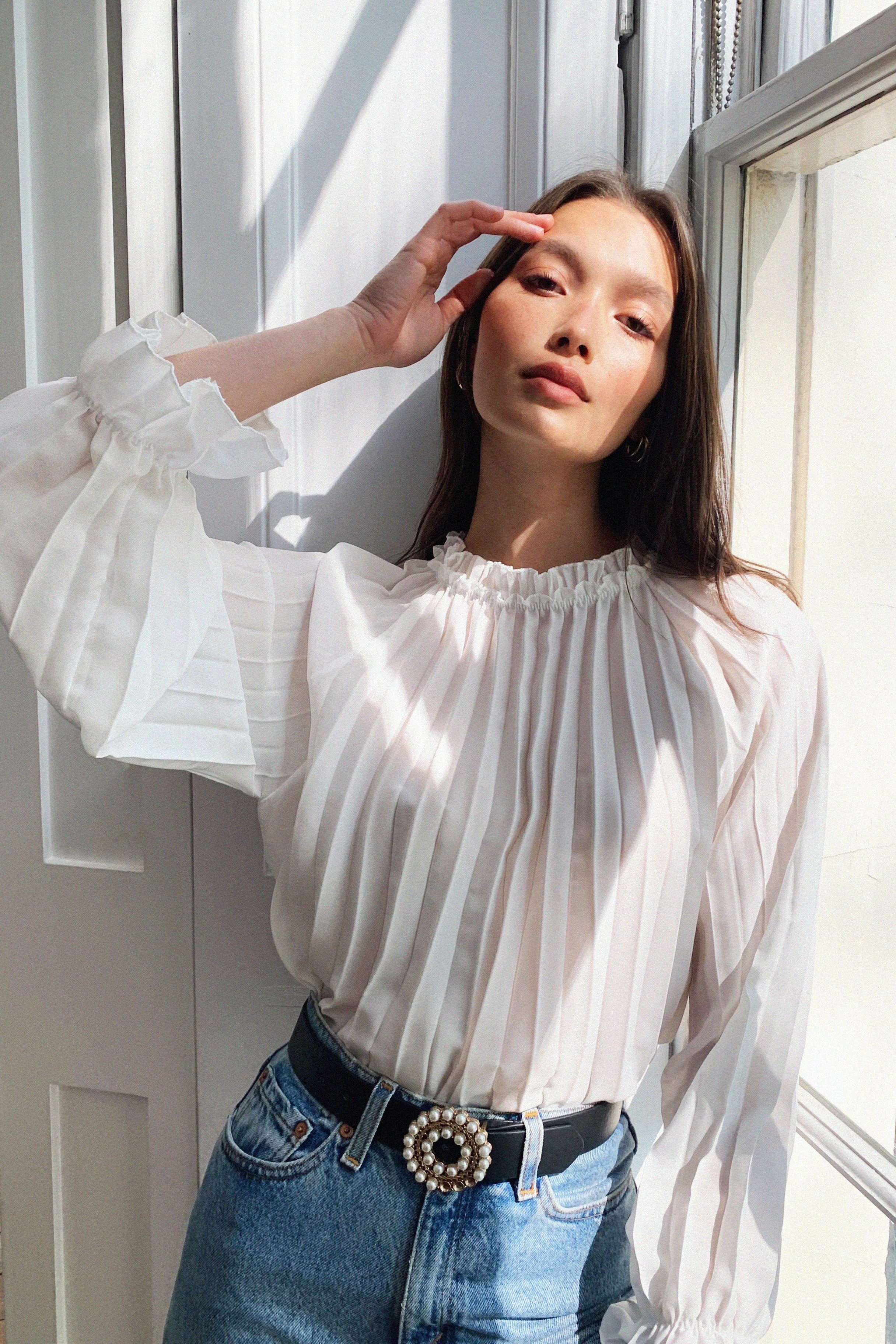 Sheer puff sleeve online blouse