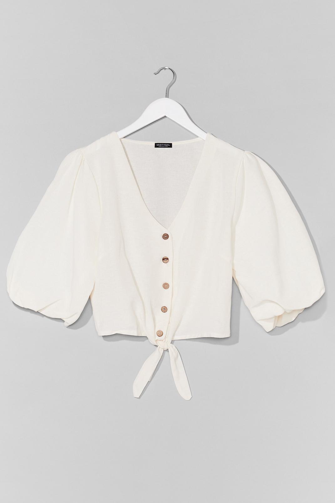 One More Tie Puff Sleeve Cropped Blouse image number 1