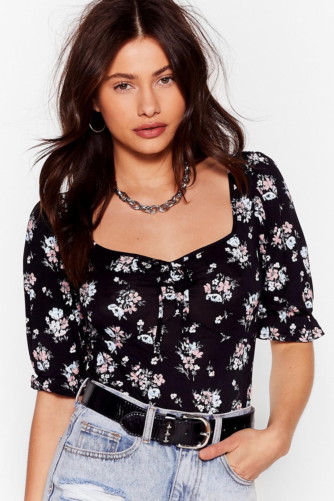 Grows the Score Floral Square Neck Bodysuit image number 1