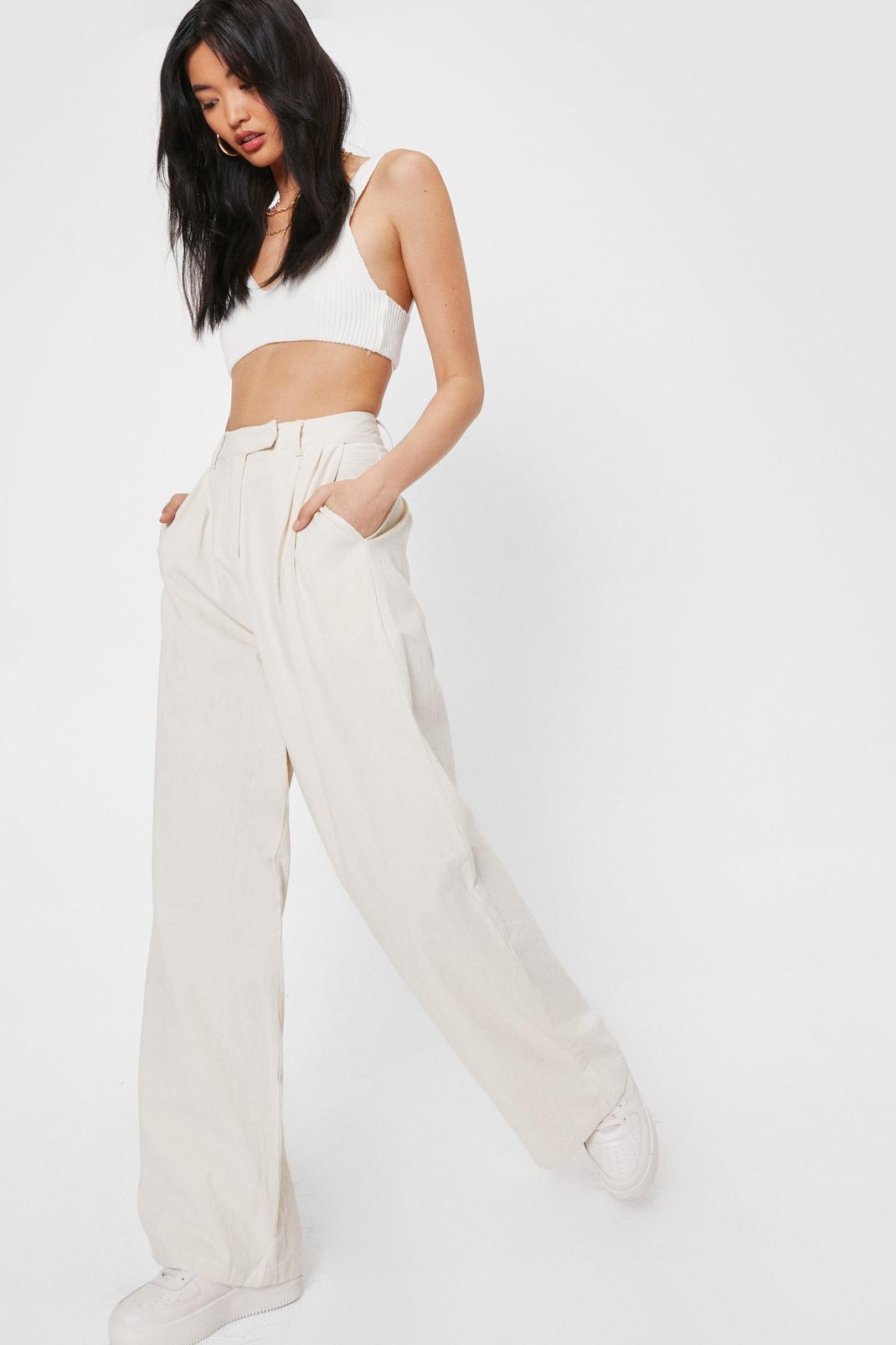 Beige Linen a Hint High-Waisted Wide-Leg Trousers image number 1