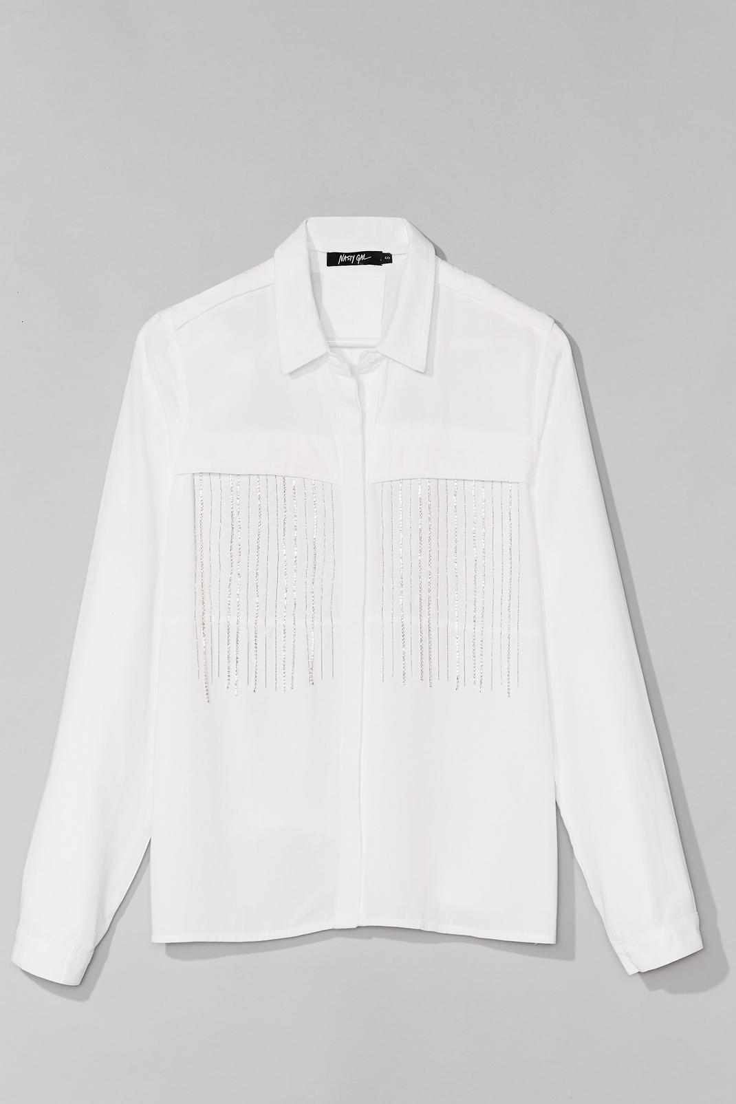 Chemise ample à franges strassées Pas de strass avec moi, White image number 1