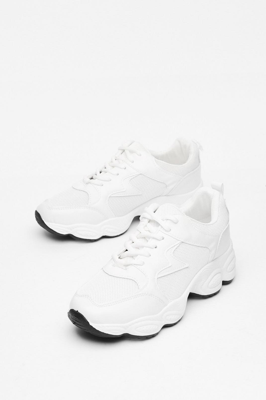 White Faux Leather Chunky Lace Up Sneakers image number 1