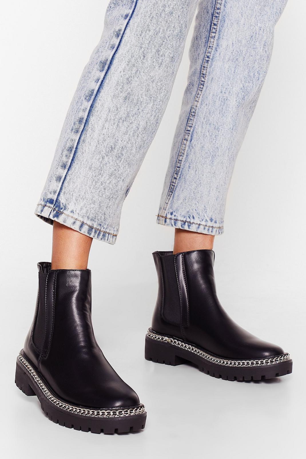 Wouldn't Chain-ge a Thing Faux Leather Chelsea Boots image number 1