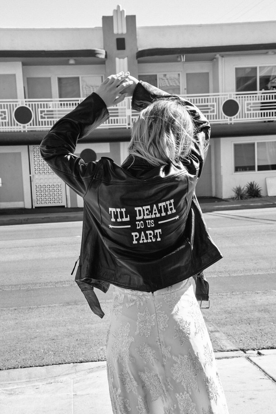 Death Do Us Part Graphic Bridal Real Leather Jacket