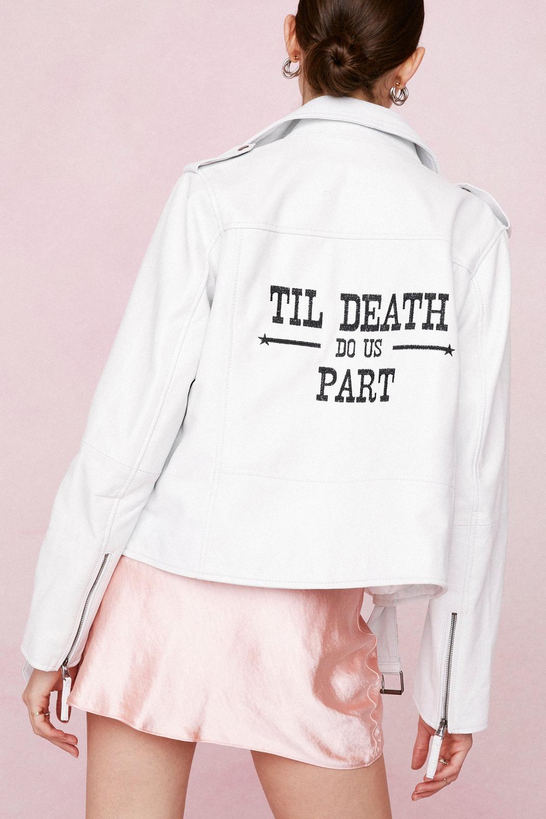 White Til Death Do Us Part Bridal Leather Jacket image number 1