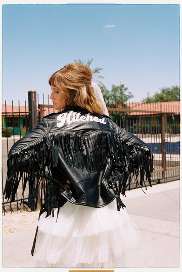 Black Just Hitched Graphic Leather Fringe Jacket
