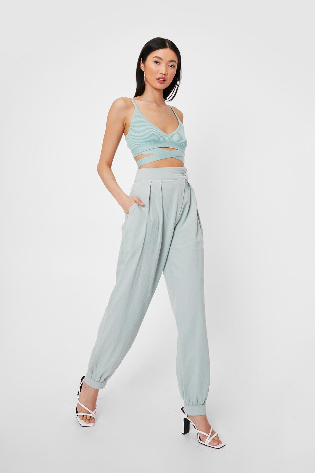 Sage Linen the Boot Cuffed High-Waisted Pants image number 1