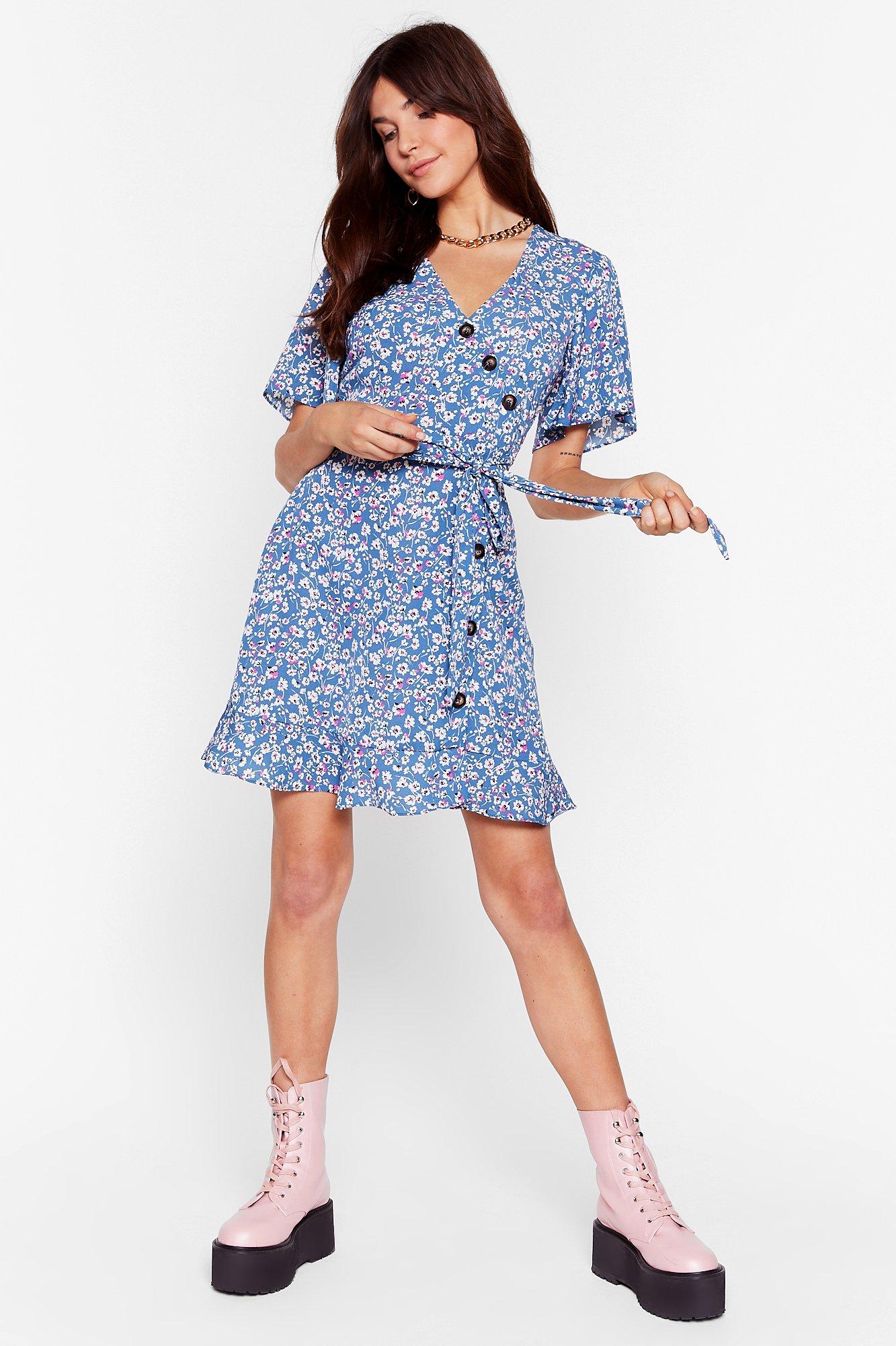 floral blue wrap dress