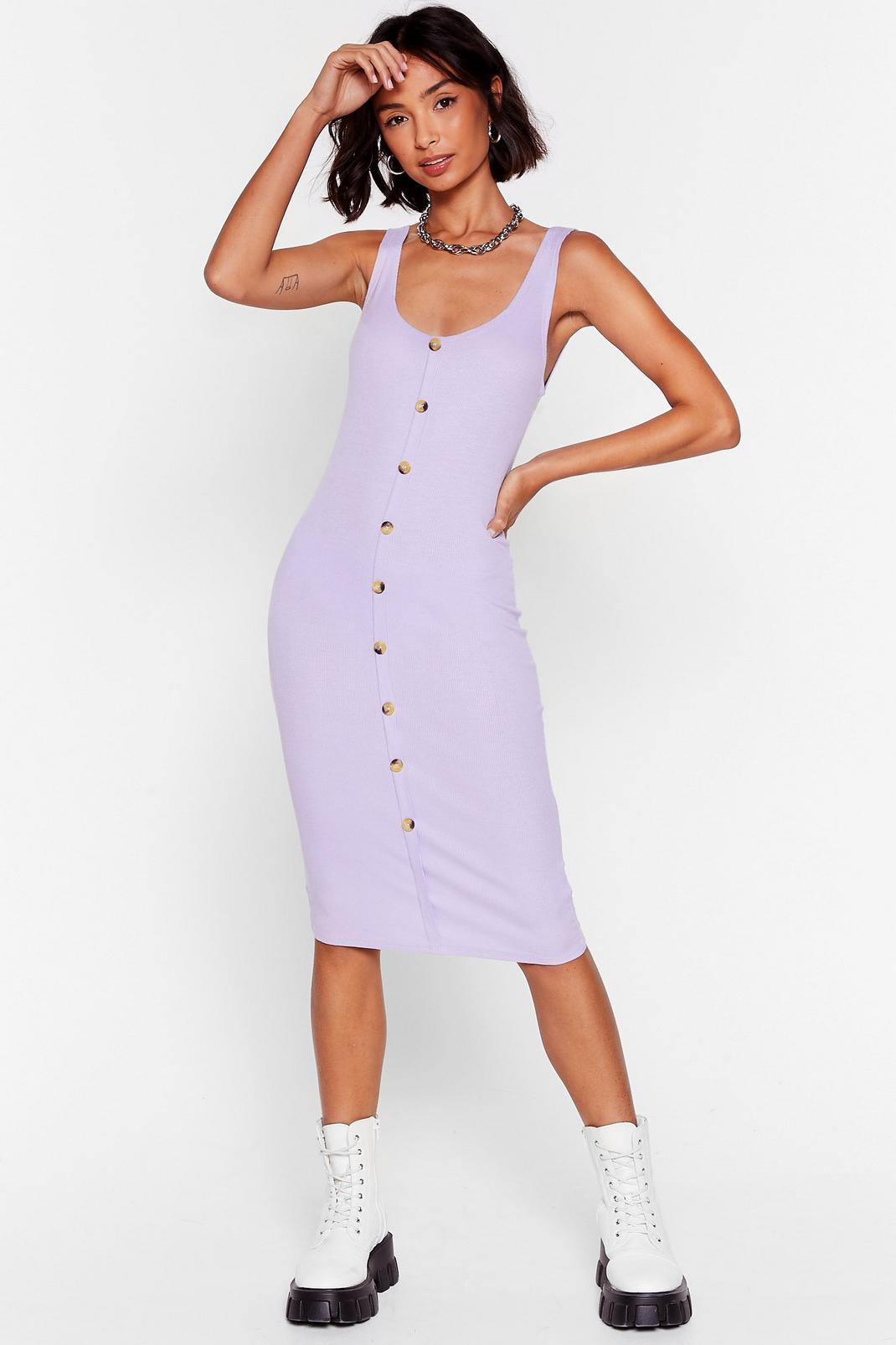 Lilac Button-Down to Play Ribbed Midi Dress image number 1